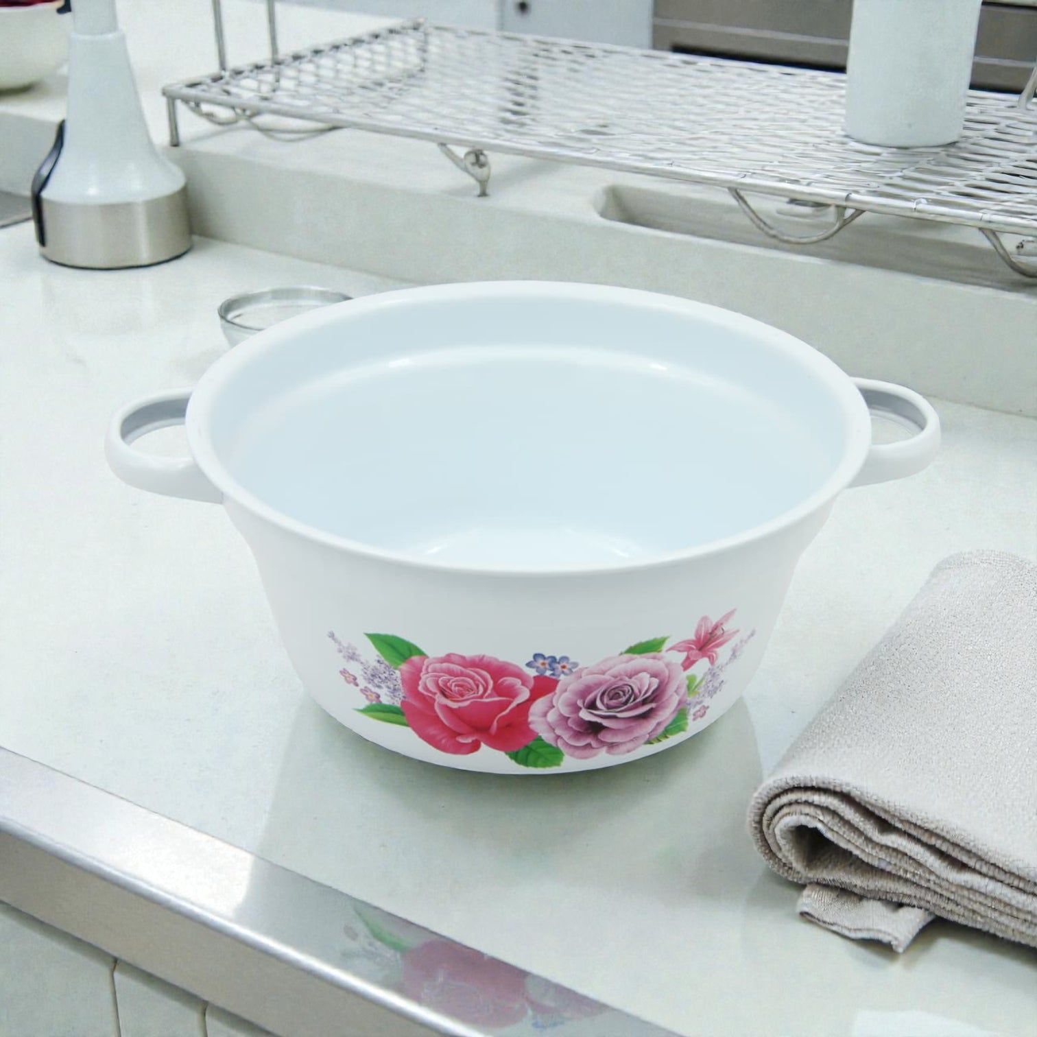 Floral Plastic Washing Basin (12H x 25L × 25W CM) – Lightweight Multipurpose Household Bowl for Laundry, Cleaning, Kitchen Prep & Storage