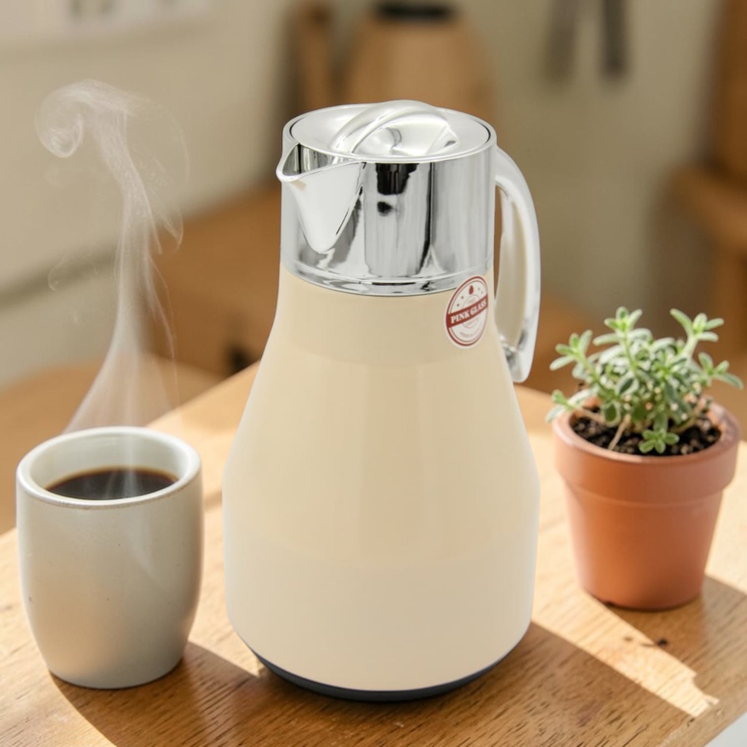 Red Home Vacuum Thermal Coffee & Tea Flask Stainless Steel Insulated Beverage Server with Pour Spout and Ergonomic Handle (23H x 17L × 15W CM) - Damoo