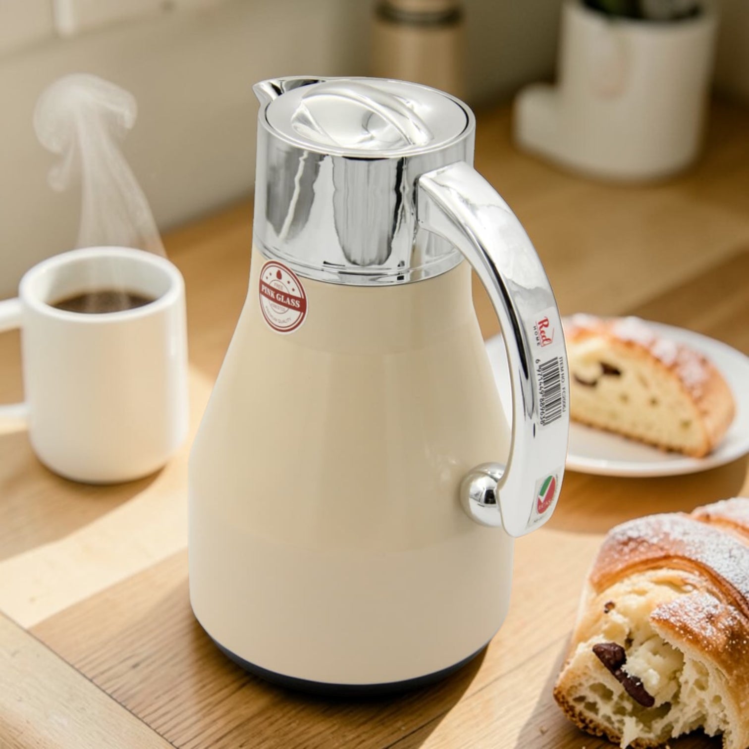 Red Home Vacuum Thermal Coffee & Tea Flask Stainless Steel Insulated Beverage Server with Pour Spout and Ergonomic Handle (23H x 17L × 15W CM) - Damoo