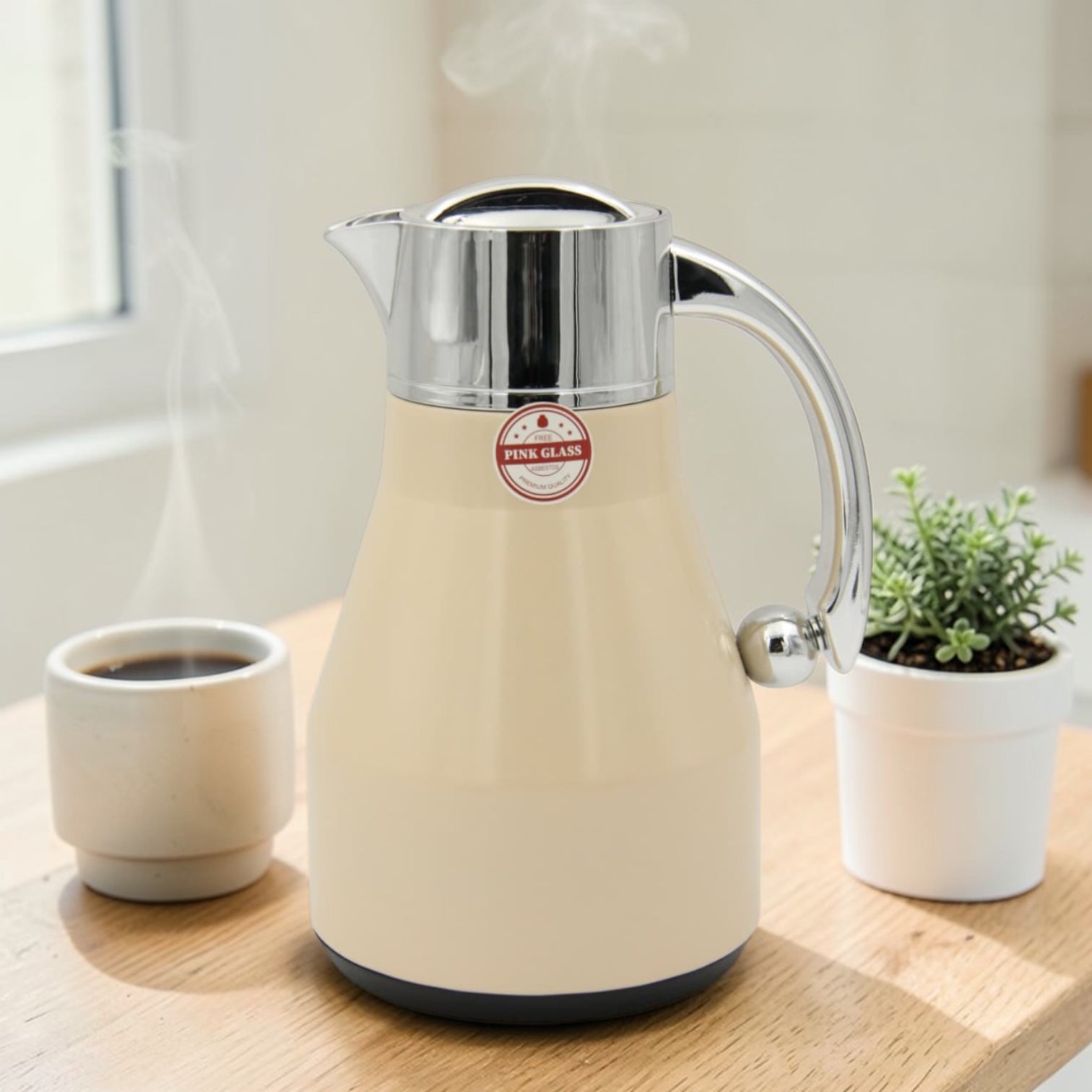 Red Home Vacuum Thermal Coffee & Tea Flask Stainless Steel Insulated Beverage Server with Pour Spout and Ergonomic Handle (23H x 17L × 15W CM) - Damoo