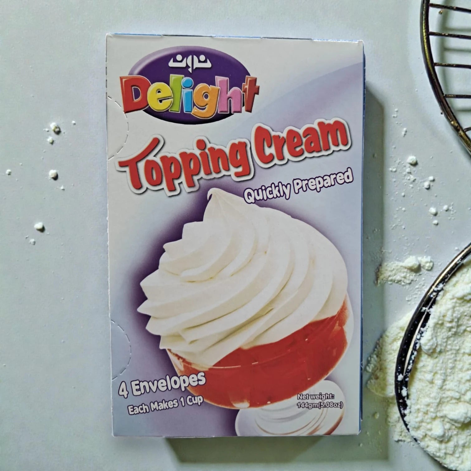 Noon Delight Topping Cream Powder 144g – Quick Whipping Dessert Cream Mix, 4 Sachets, Perfect for Cakes, Desserts & Beverages - Damoo