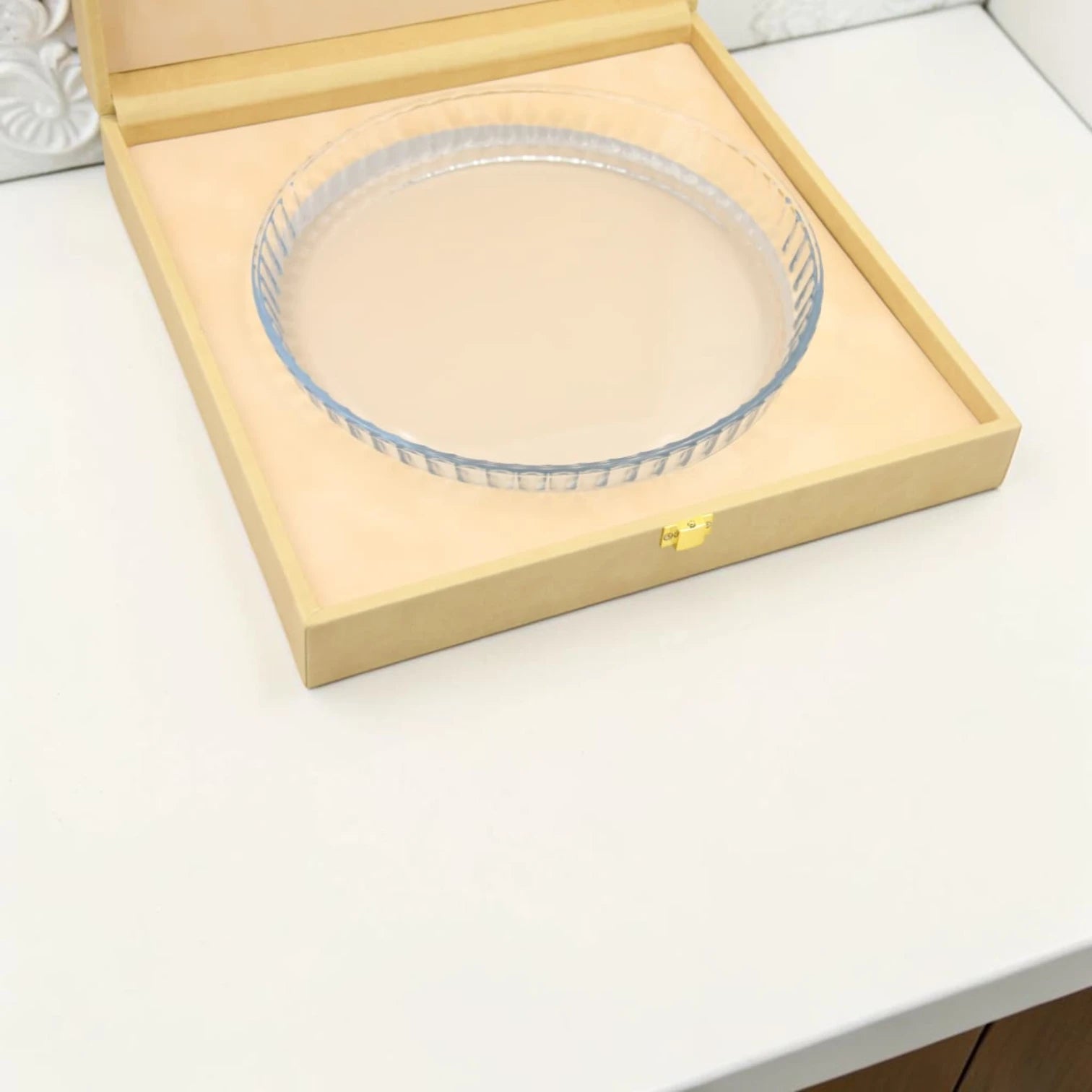 Round Serving Tray Set with Storage Case – Premium Gift Box Tray with Protective Carry Case for Desserts, Snacks & Elegant Table Display (8H x 34L × 34W CM | Tray 26 CM) - Damoo