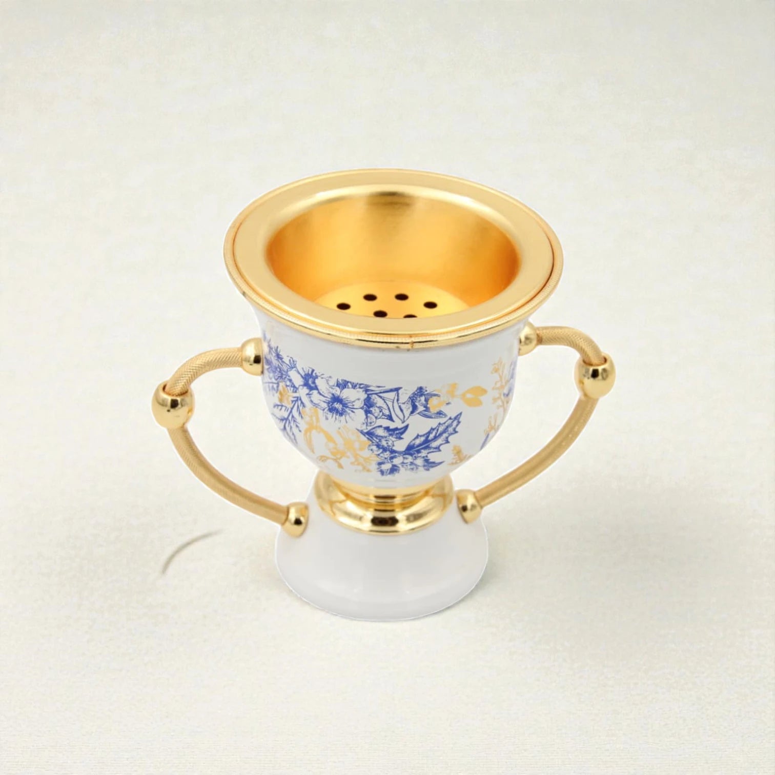 Luxury Ceramic Bakhoor Burner with Gold Metal Insert & Decorative Floral Pattern – Oud Incense Burner for Home & Majlis (15.5H x 19L x 13W CM) - Damoo