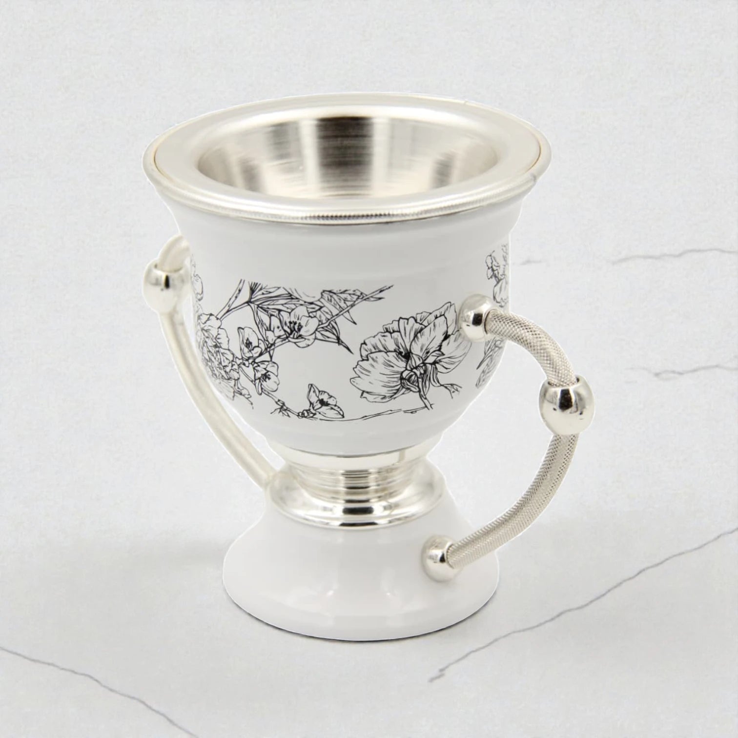 Luxury Ceramic Bakhoor Burner with Silver Metal Insert & Floral Pattern – Oud Incense Burner for Home & Majlis (15.5H x 19L x 13W CM) - Damoo