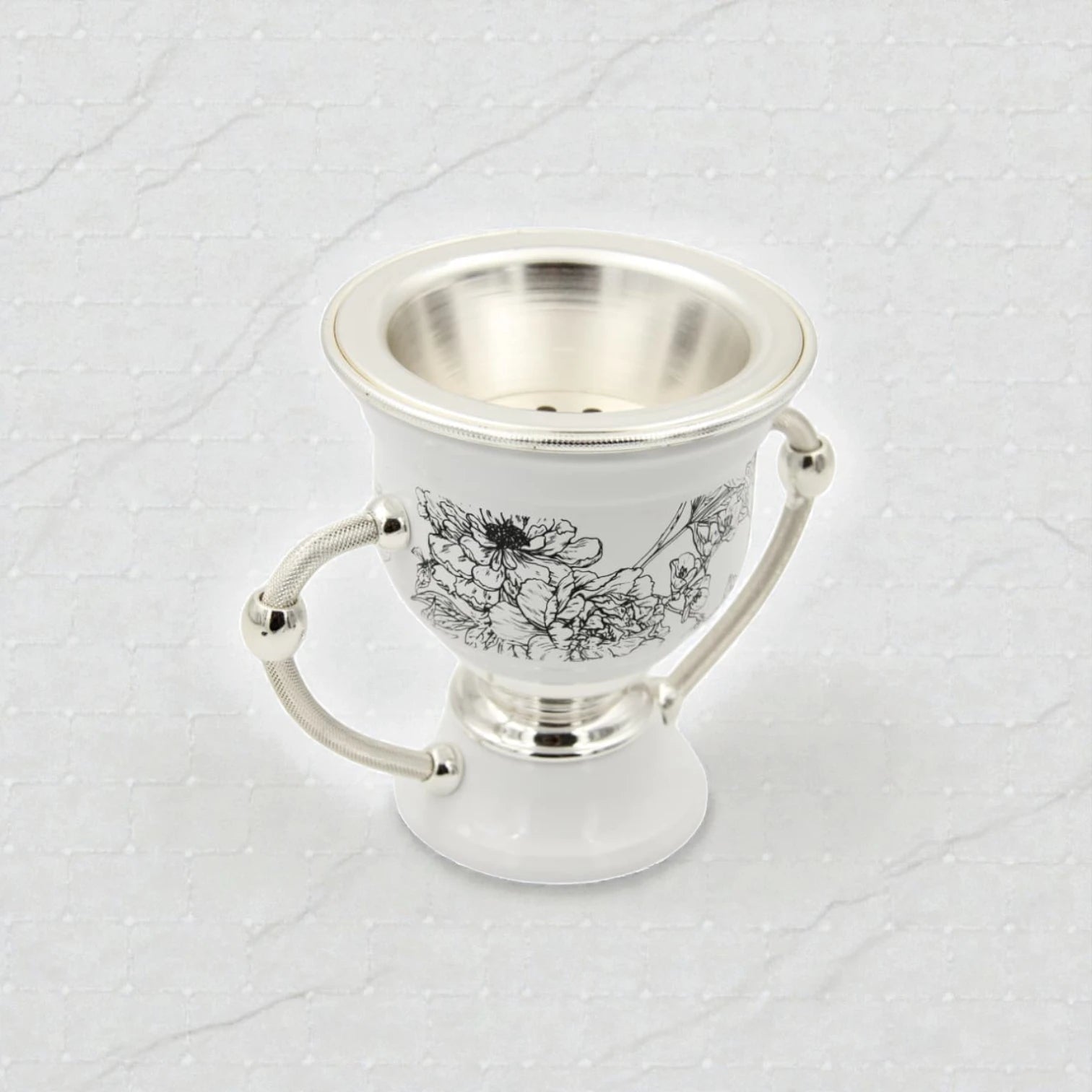 Luxury Ceramic Bakhoor Burner with Silver Metal Insert & Floral Pattern – Oud Incense Burner for Home & Majlis (15.5H x 19L x 13W CM) - Damoo
