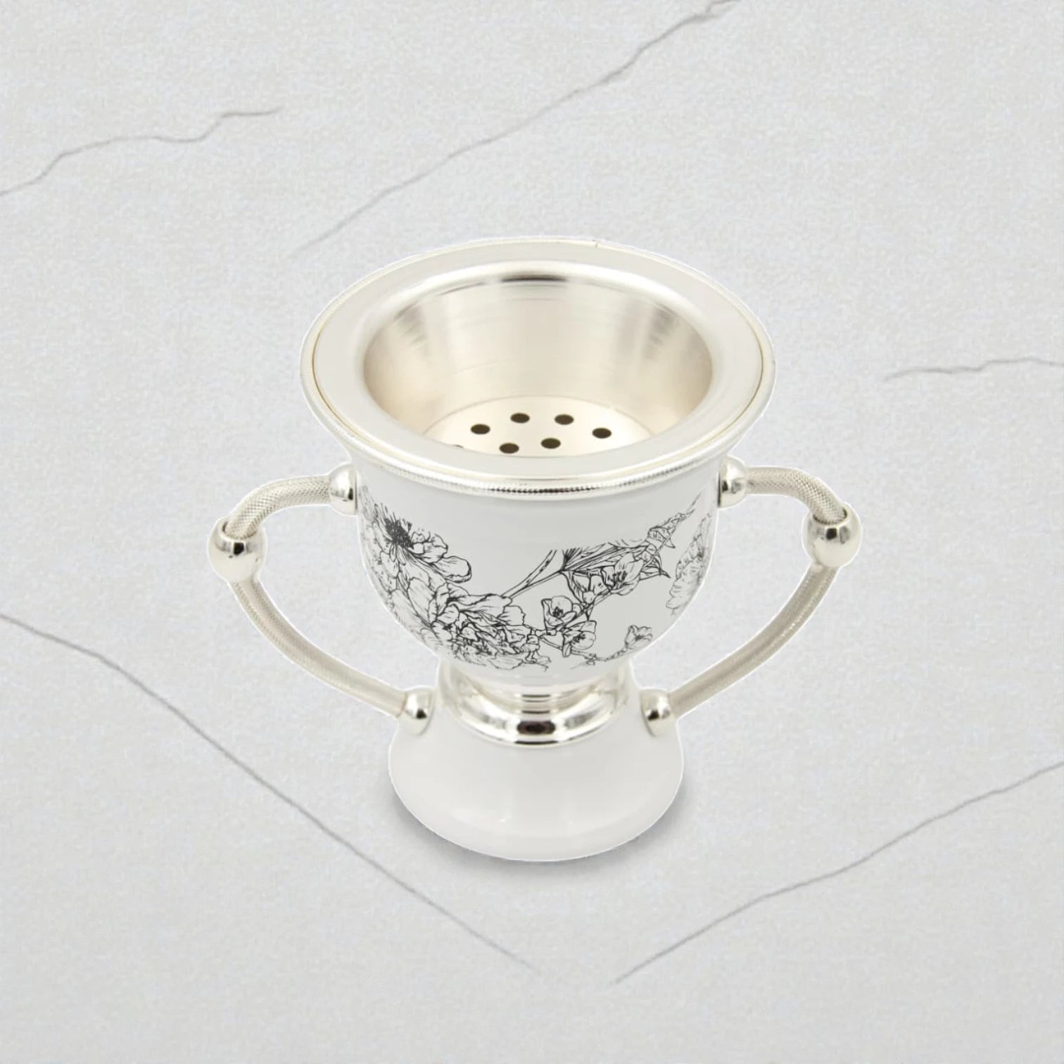 Luxury Ceramic Bakhoor Burner with Silver Metal Insert & Floral Pattern – Oud Incense Burner for Home & Majlis (15.5H x 19L x 13W CM) - Damoo