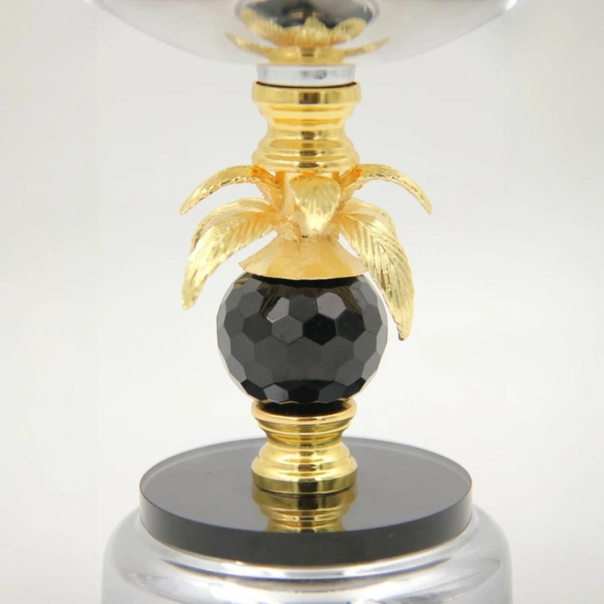 Luxury Metal Serving Bowl Stand with Decorative Palm Design & Crystal Accent – Pedestal Fruit Bowl Centerpiece for Table Décor (21H x 16L x 16W CM)