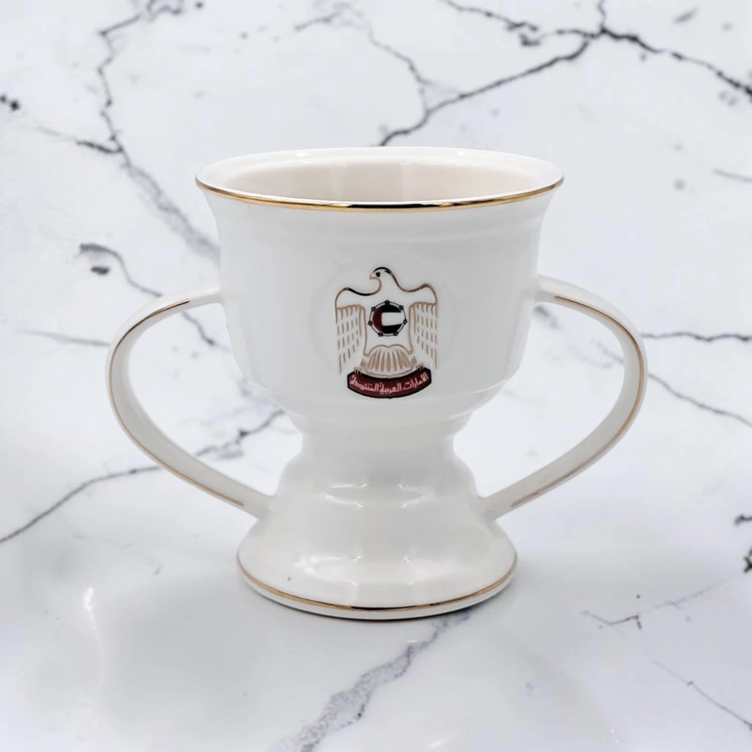 UAE Incense Burner Cup with Double Handles & Removable Metal Tray – Bakhoor Oud Burner with Emirati Logo (H(11.5cm) x W(10cm) x L(15cm) x Base(8cm)) - Damoo