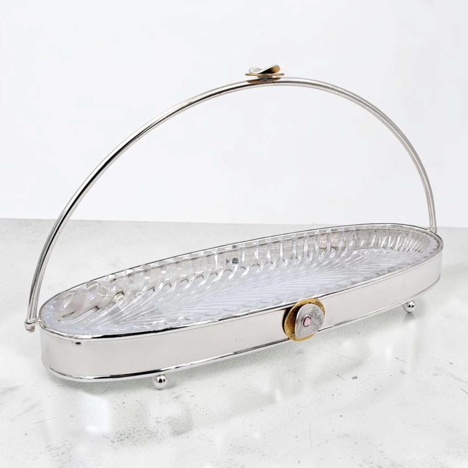 MAY FLOWER Premium Oval Serving Tray with Glass Plate Insert and Arch Handle Decorative Food Display Stand (30H x 53L x 18.5W CM) - Damoo