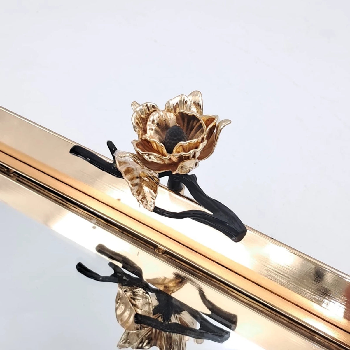 MAY FLOWER Luxury Gold Mirrored Serving Tray with Handles Decorative Vanity Organizer Tray for Coffee Table Dining Table & Home Décor (8H x 48.5L x 30W CM) - Damoo