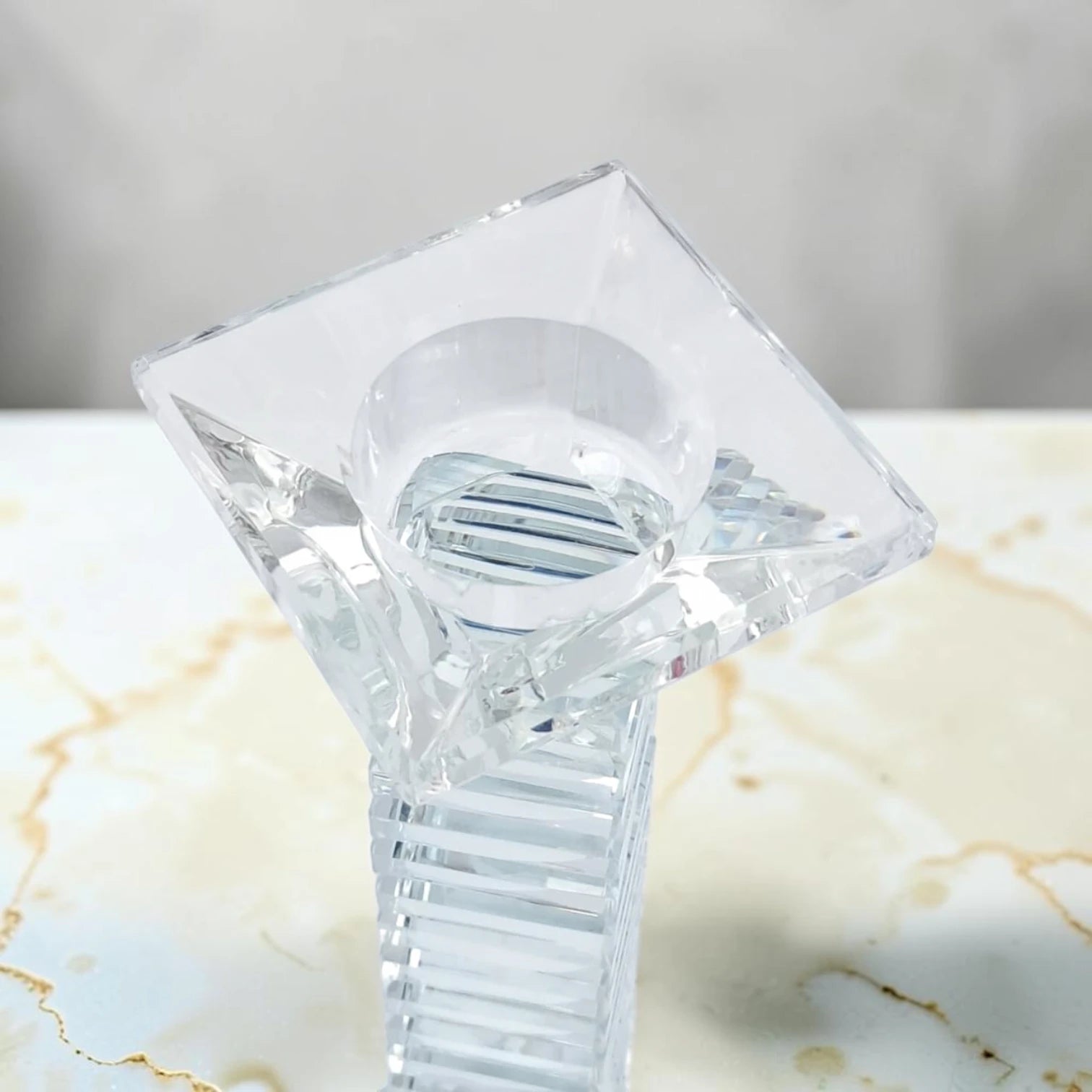 Modern Crystal Glass Candle Holder Set, Geometric Square Taper Candlestick Stand Decorative Centerpiece for Dining Table Wedding Home Décor, Available in 3 Sizes (22H x 7L × 7W CM) - Damoo