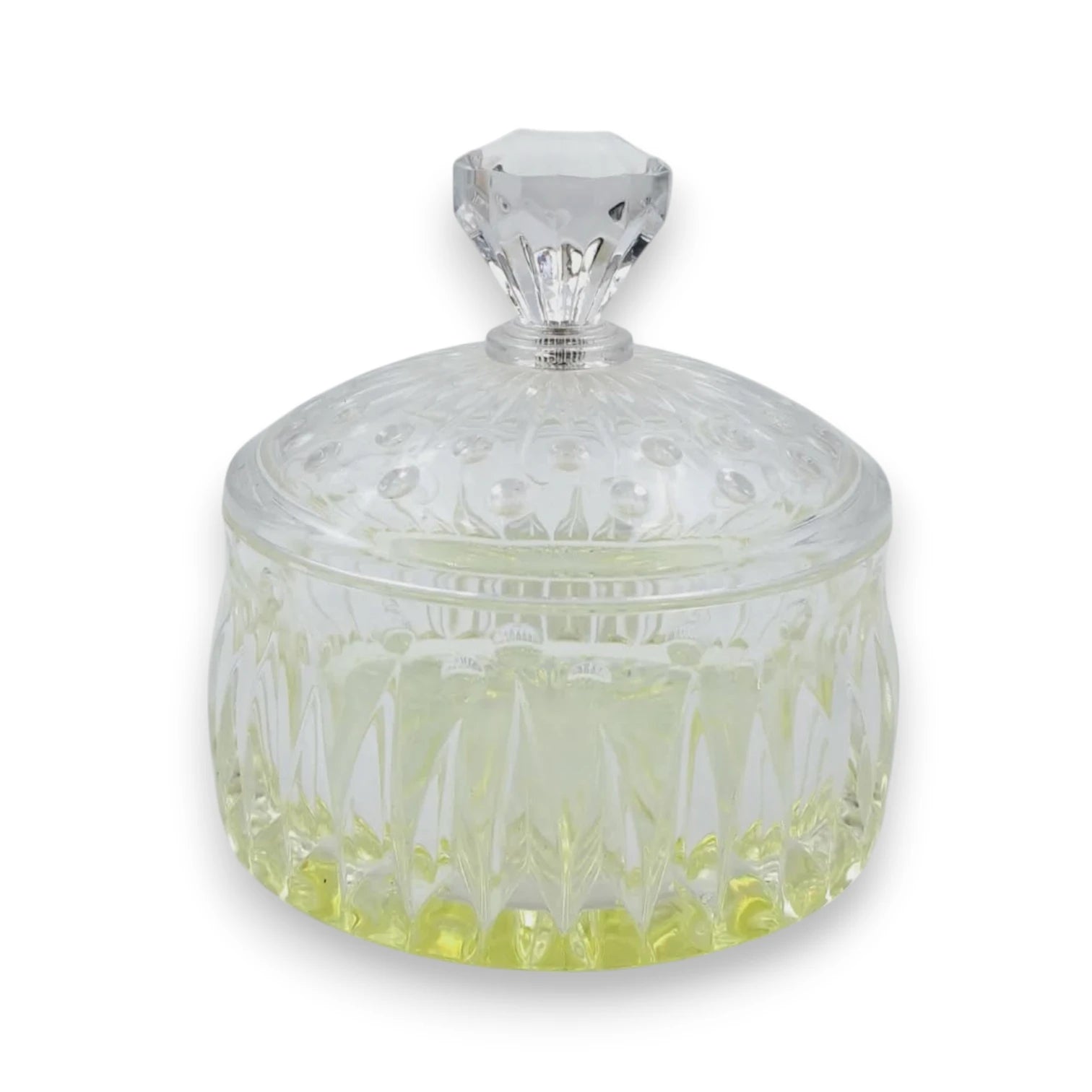Crystal Glass Candy Jar with Lid, Decorative Storage Bowl with Diamond Cut Design for Sweets, Dates & Snacks (12H x 10.5L × 10.5W CM) - Damoo