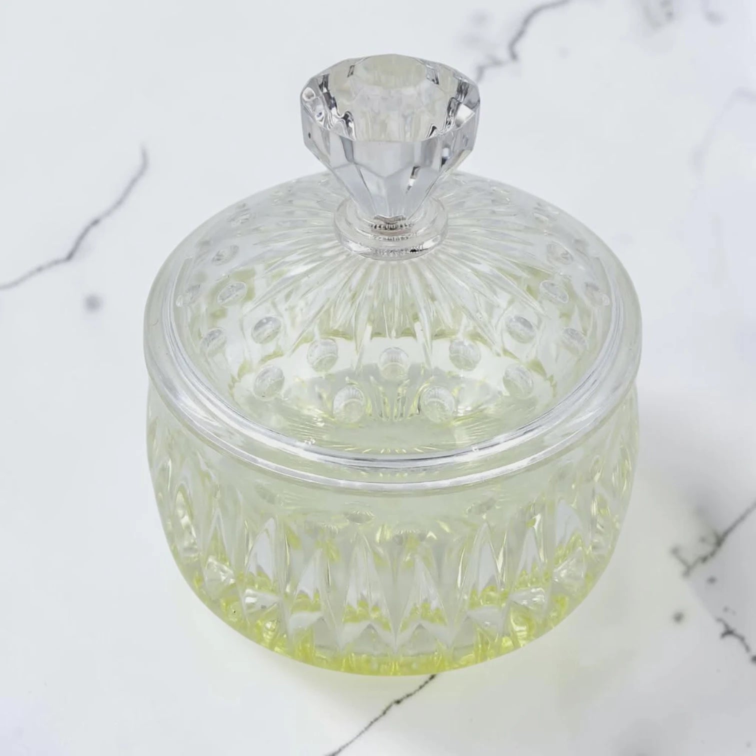 Crystal Glass Candy Jar with Lid, Decorative Storage Bowl with Diamond Cut Design for Sweets, Dates & Snacks (12H x 10.5L × 10.5W CM) - Damoo
