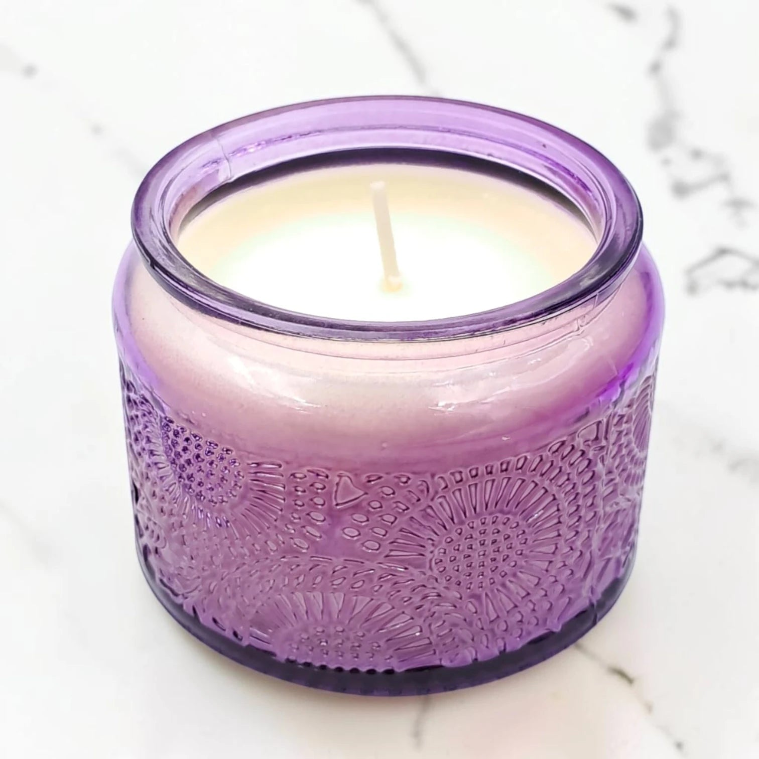 Decorative Glass Jar Scented Candle with Metal Lid, Textured Design Aromatherapy Candle for Home Décor & Relaxation (5H x 7L × 7W CM) - Damoo