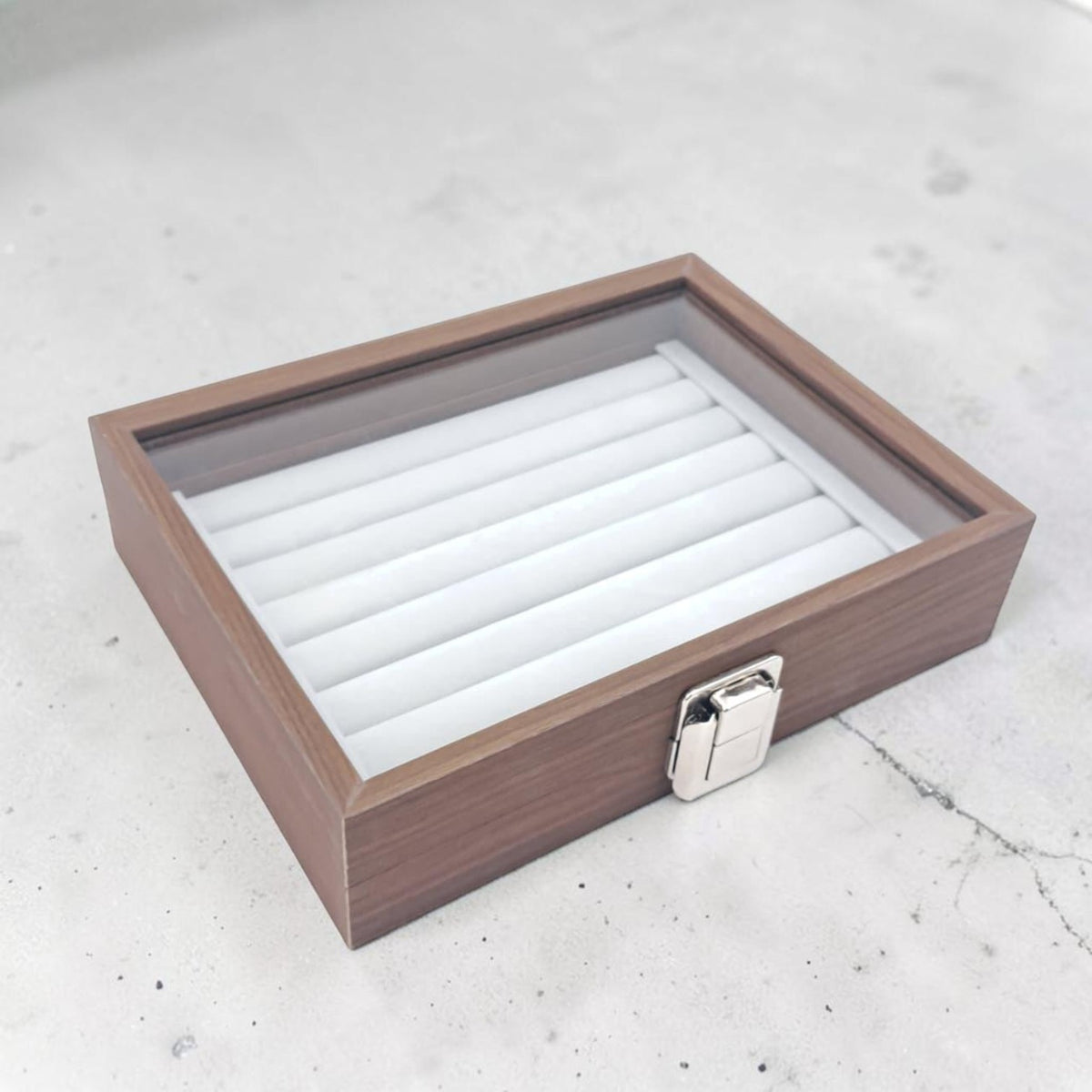 Wooden Eyewear Storage Box with Transparent Glass Lid – Multi Slot Sunglasses Organizer Case with Soft Interior & Secure Lock (5H x 16L × 16W CM) - Damoo