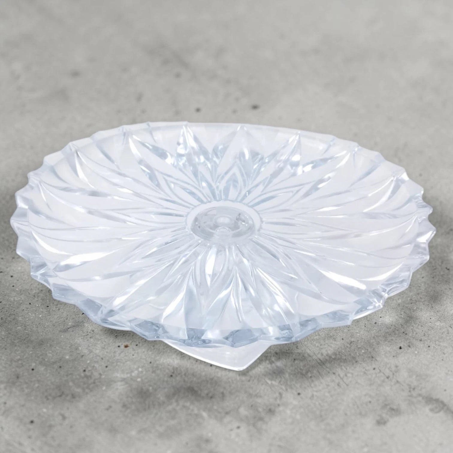 Luxury Clear Glass Cake Stand with Decorative Floral Pattern Pedestal Serving Tray for Desserts & Pastries (12H x 31L x 31W CM) - Damoo
