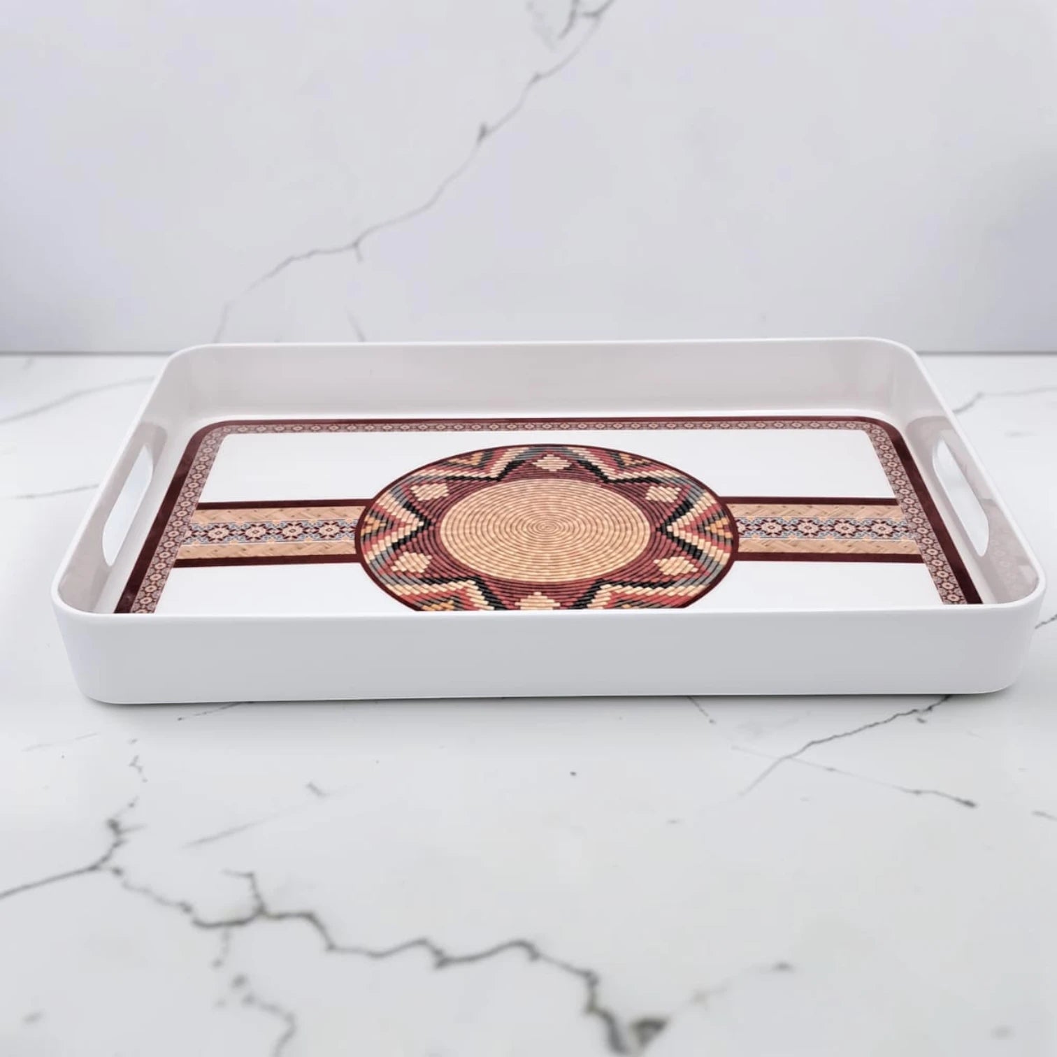 Traditional Arabic Pattern Serving Tray with Built-In Handles – Rectangular Decorative Serving Tray for Tea, Coffee, Snacks & Home Décor (5H x 43L x 29W CM)