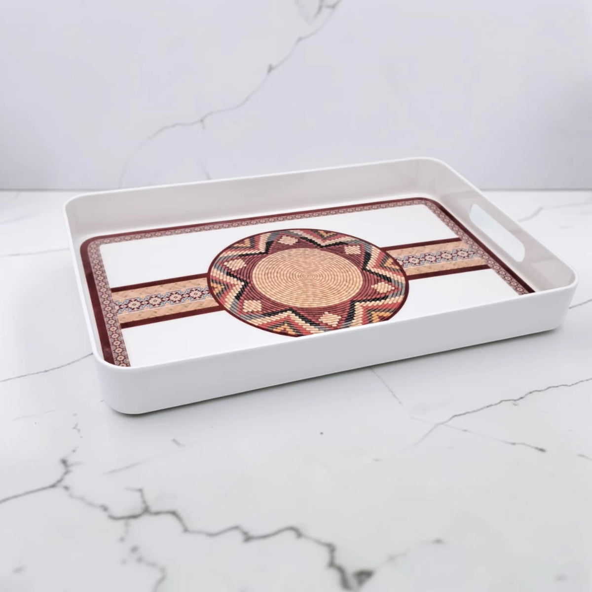 Traditional Arabic Pattern Serving Tray with Built-In Handles – Rectangular Decorative Serving Tray for Tea, Coffee, Snacks & Home Décor (5H x 43L x 29W CM)