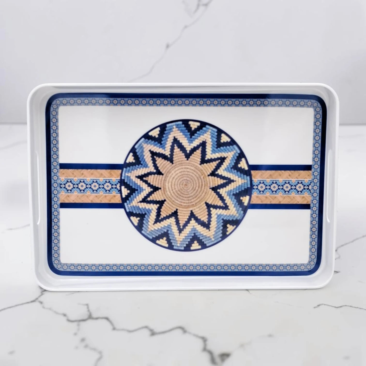 Traditional Arabic Pattern Serving Tray with Built-In Handles – Rectangular Decorative Serving Tray for Tea, Coffee, Snacks & Home Décor (5H x 43L x 29W CM)