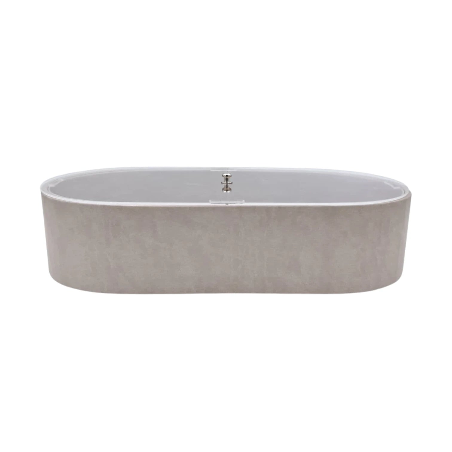 Modern Oval Storage Tray with Clear Acrylic Lid and Knob Handle – Multi-Purpose Countertop Organizer for Kitchen, Bathroom, Vanity & Home Storage (8H x 35L × 18W CM)