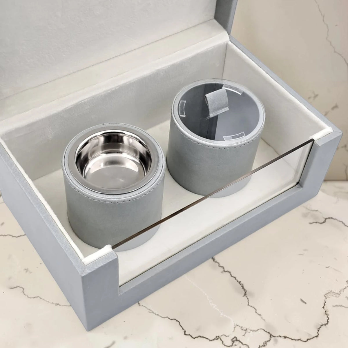 Luxury Faux Leather Mabkhara & Bakhoor Storage Box Set with Glass Front Display, Stainless Steel Incense Burner Cup and Covered Bakhoor Container, Home Majlis Ramadan Gift Set, Available in Multiple Colors (13H x 27L × 16.5W CM)