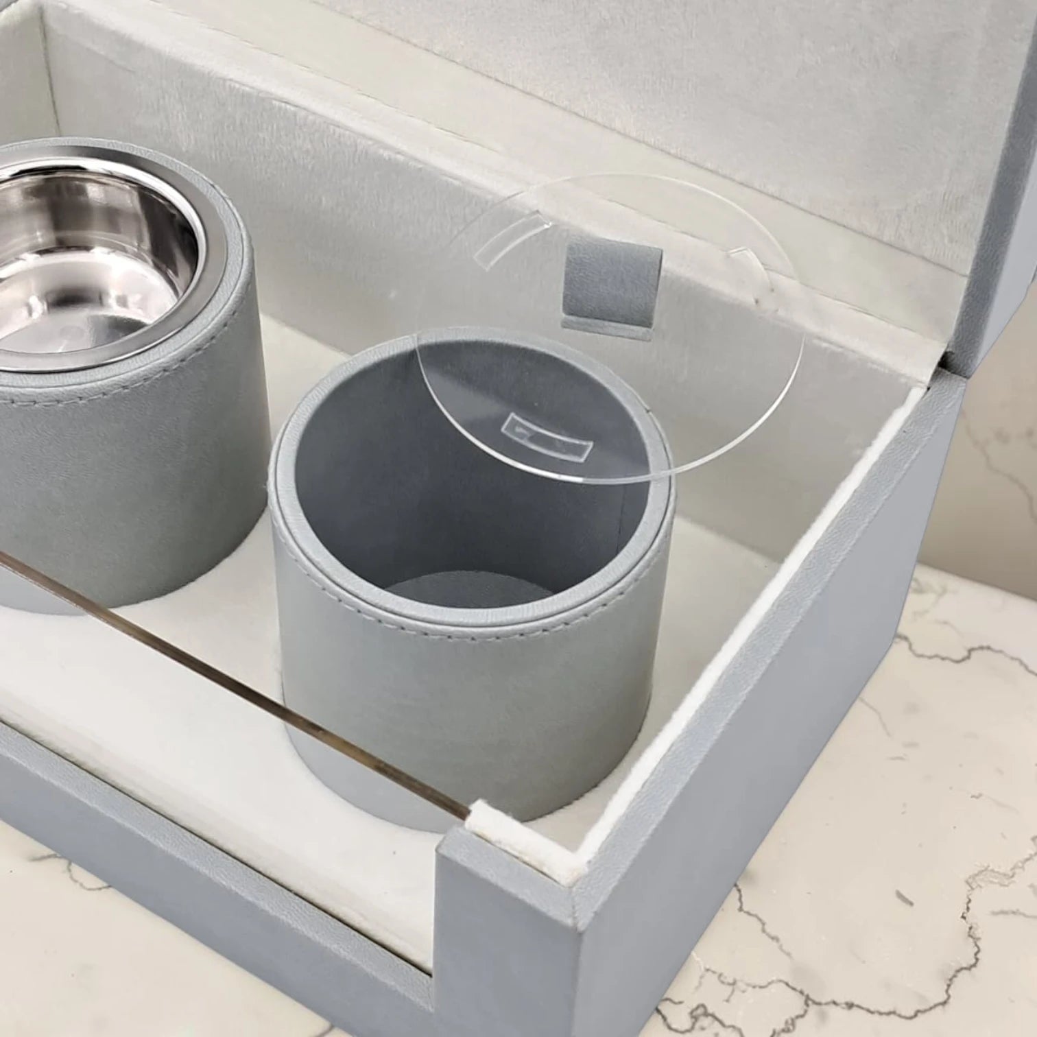 Luxury Faux Leather Mabkhara & Bakhoor Storage Box Set with Glass Front Display, Stainless Steel Incense Burner Cup and Covered Bakhoor Container, Home Majlis Ramadan Gift Set, Available in Multiple Colors (13H x 27L × 16.5W CM)