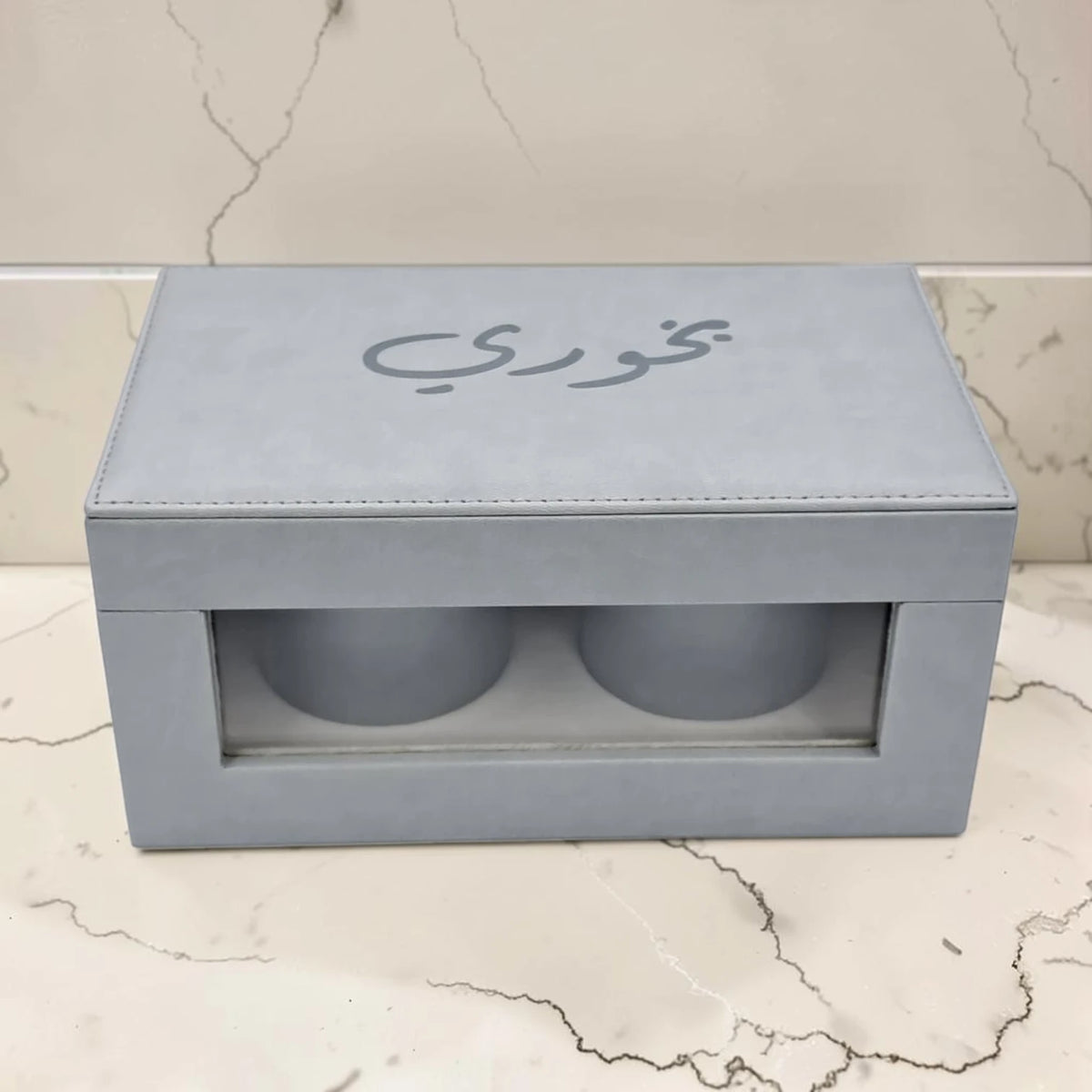 Luxury Faux Leather Mabkhara & Bakhoor Storage Box Set with Glass Front Display, Stainless Steel Incense Burner Cup and Covered Bakhoor Container, Home Majlis Ramadan Gift Set, Available in Multiple Colors (13H x 27L × 16.5W CM)