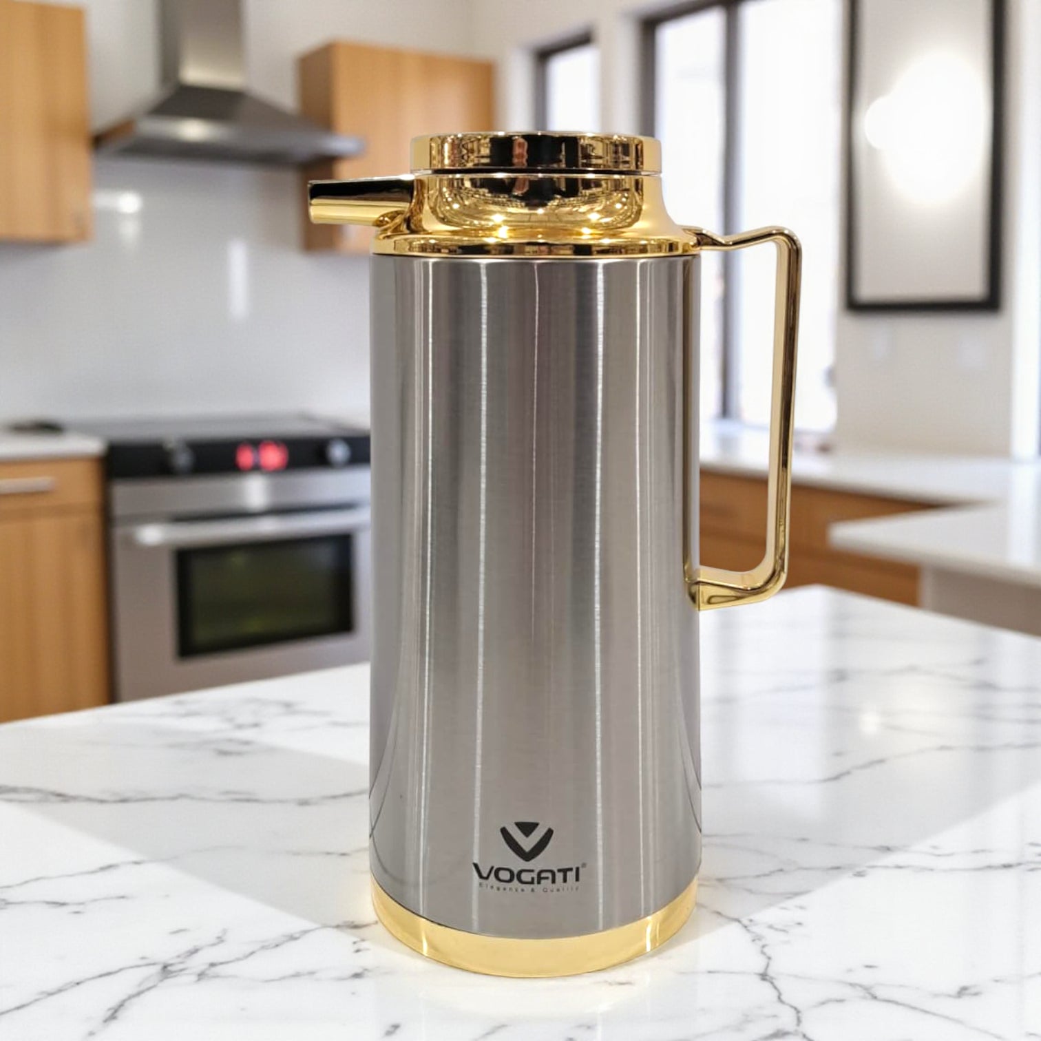 Vogati Premium Stainless Steel Thermos Flask – Double Wall Vacuum Jug with Golden Finish - Damoo