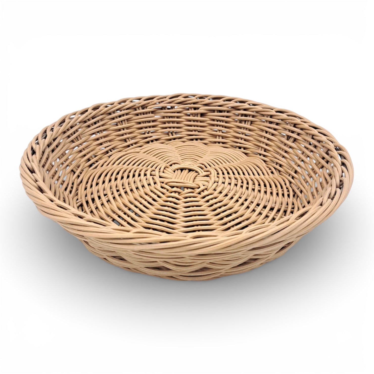 Natural Round Rattan Basket Tray – Handwoven Wicker Bread, Fruit & Snack Serving Basket for Dining Tables & Kitchen Storage (H(6.5cm) x W(30cm) x L(30cm) x Base(23cm)) - Damoo