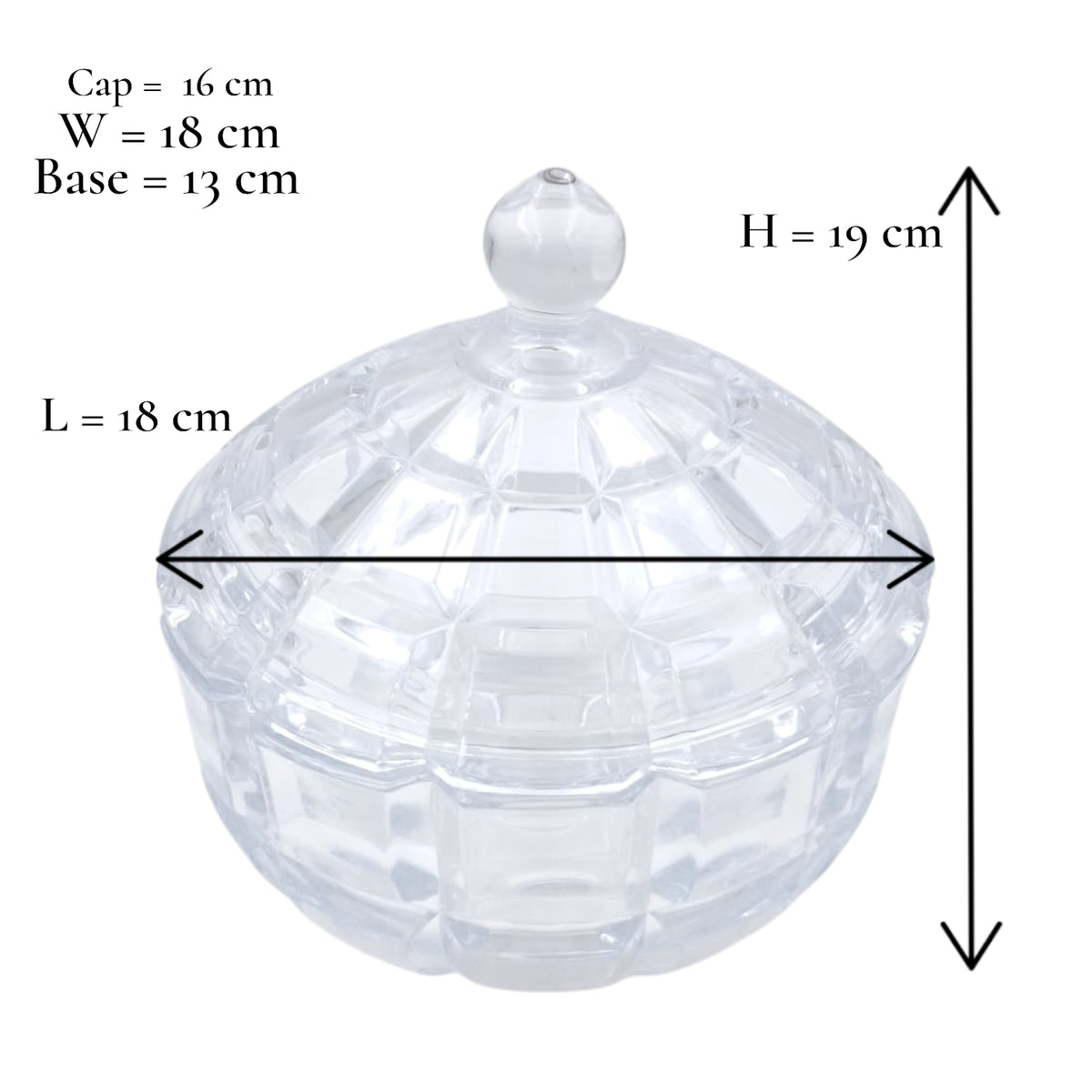 Premium Clear Diamond-Cut Acrylic Jar with Dome Lid – Elegant Multi-Purpose Storage Container for Home, Sweets & Décor (19H x 18L x 18W cm) - Damoo