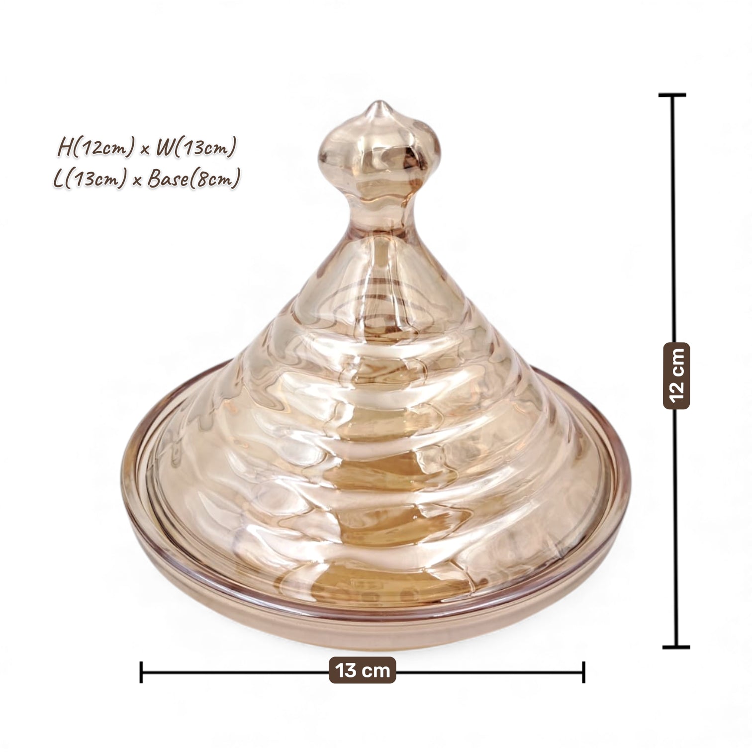 Decorative Glass Candy Jar with Dome Lid – Elegant Serving Jar for Dates, Sweets & Treats, Ideal for Ramadan & Home Décor (12H x 13L × 13W CM) - Damoo