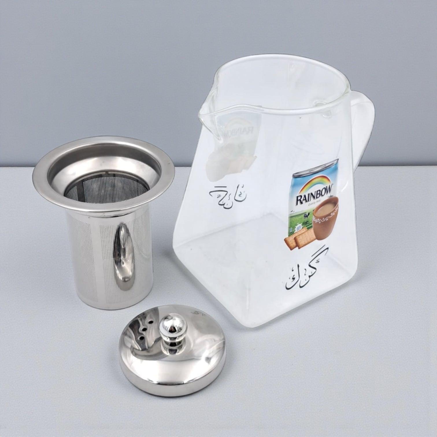 Karak Tea Glass Kettle with Stainless Steel Filter | Heat Resistant Borosilicate Pitcher with Detachable Fine Mesh Infuser | Stovetop Safe | Premium Glass Pot for Chai, Tea & Herbal Drinks