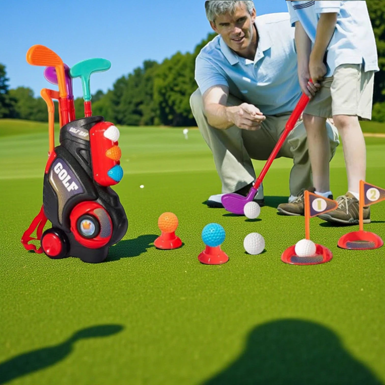 Rong Xing Da Kids Golf Push-Box Backpack Toy Set | Indoor & Outdoor Interactive Sports Game for Young Athletes | Telescopic Pull Rod, Rolling Wheels & Accessories
