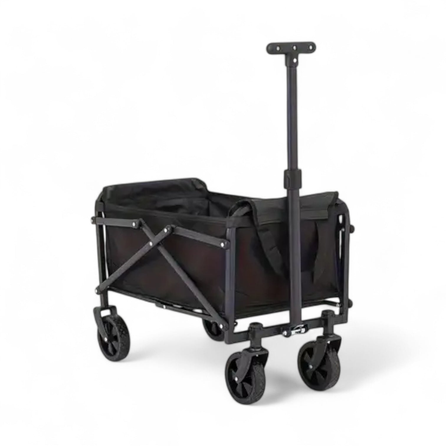 Foldable Utility Wagon Cart with Adjustable Handle – Heavy-Duty Collapsible Outdoor Trolley with Large Wheels for Camping, Picnic, Beach, Garden & Shopping – Portable Storage Wagon Black - Damoo
