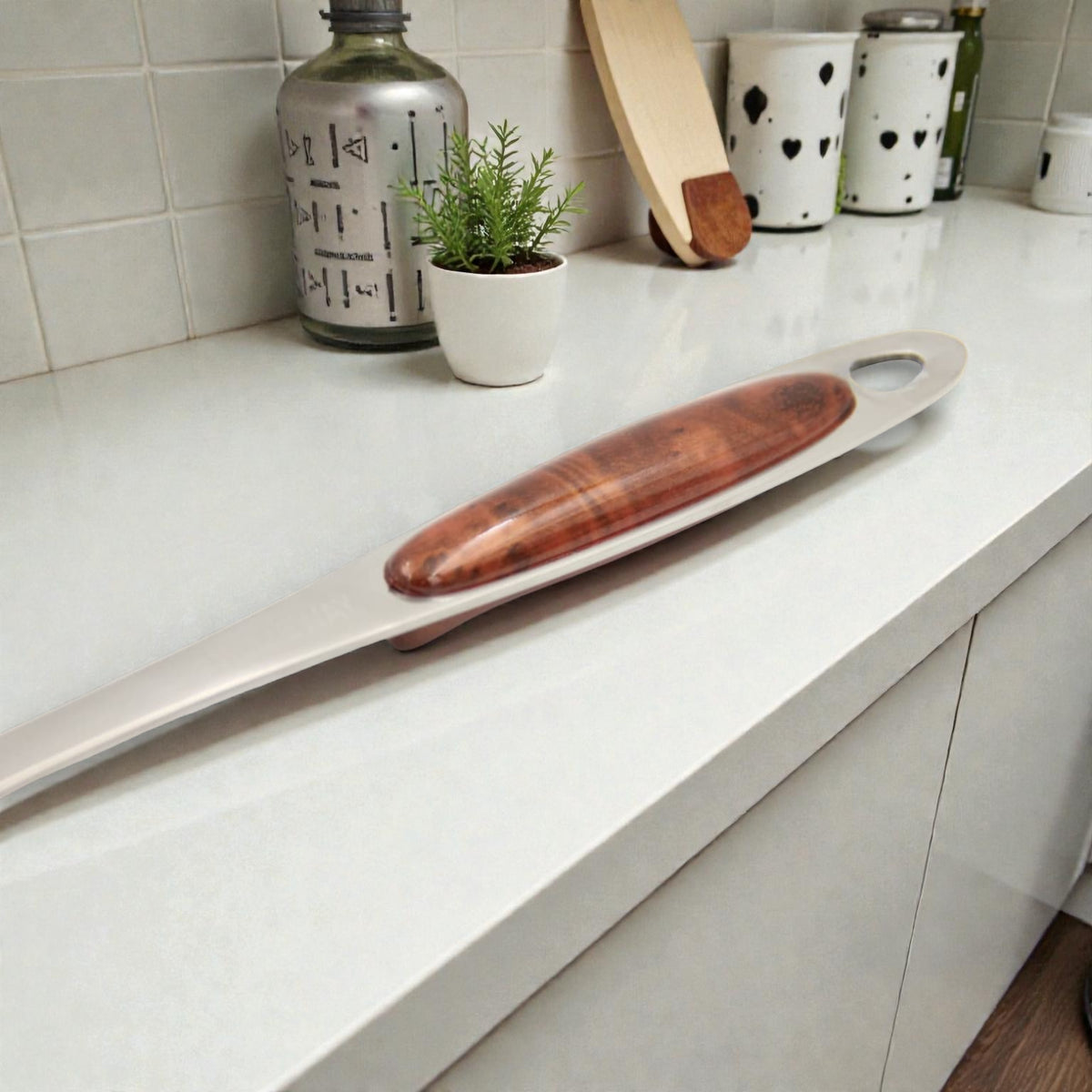 Premium Stainless Steel Kitchen Turner Spatula with Wood-Style Ergonomic Handle – Heavy Duty Cooking & Frying Turner for Pancakes, Eggs, Fish, Burgers & Everyday Use (3H x 10W x 36L CM) - Damoo