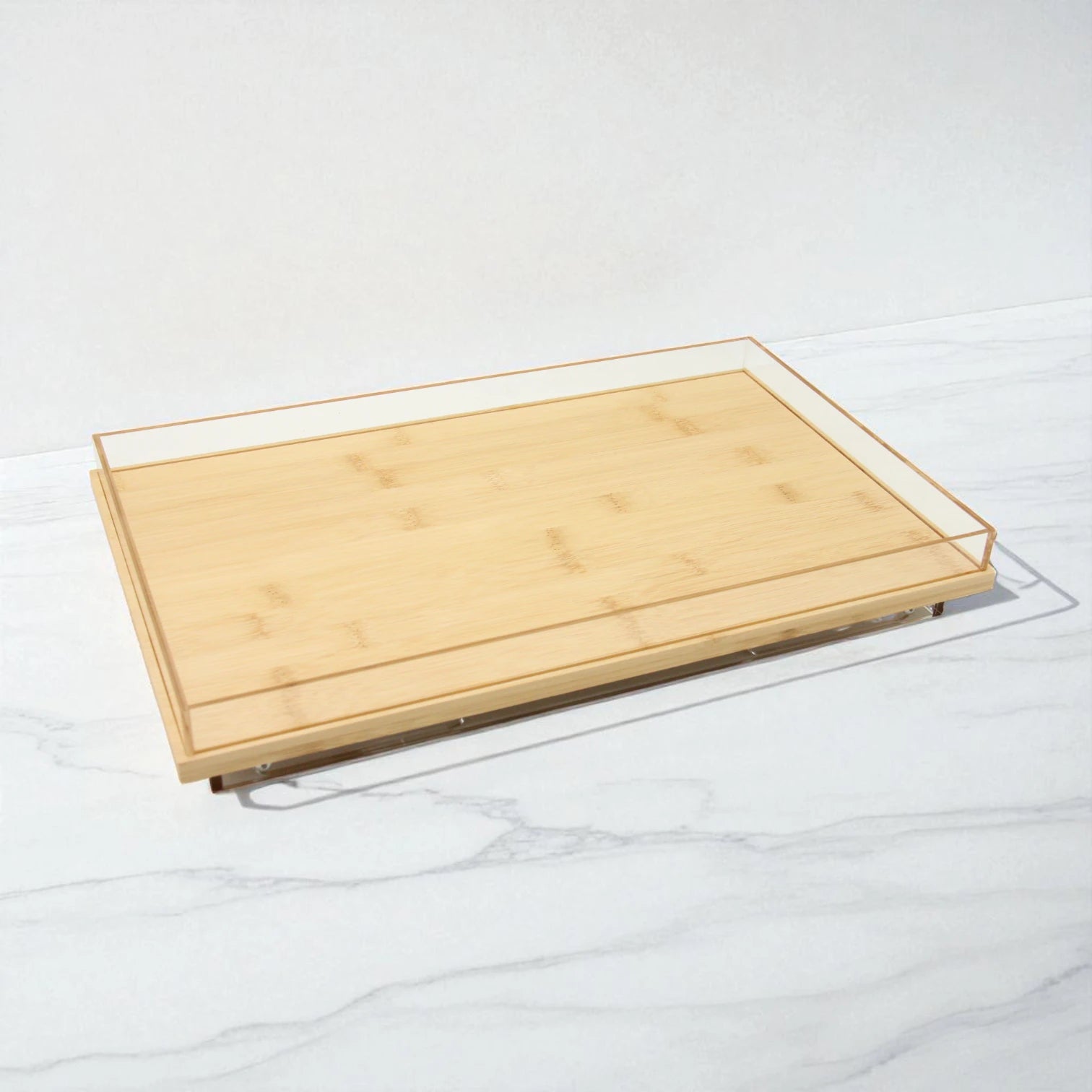 Acrylic Decorative Serving Tray with Wooden Base, Clear Edges, & Foldable Legs | Multi-Purpose Stand, Bed Table, Laptop Desk, or Breakfast Tray | Modern & Elegant Design - Damoo