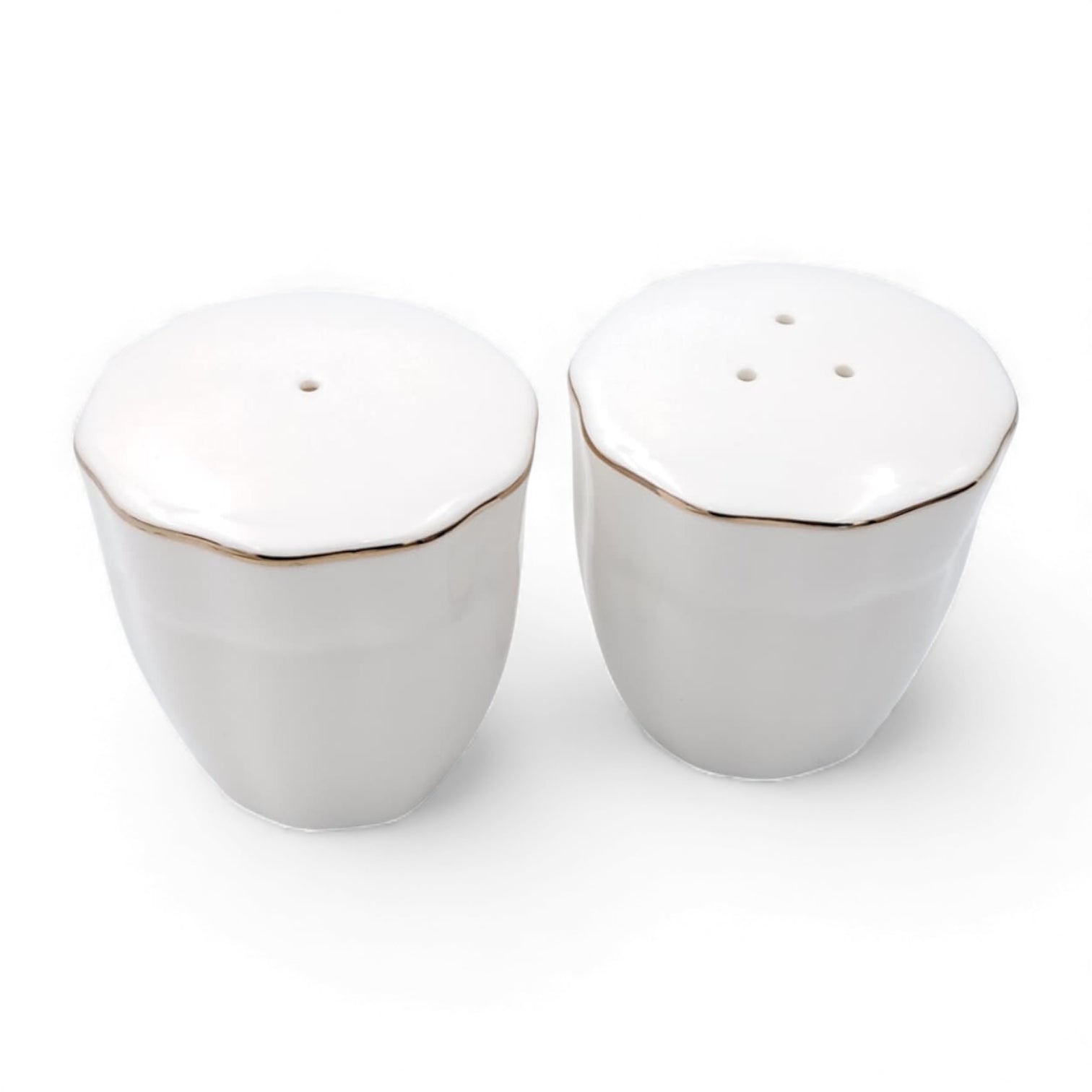 Elegant Porcelain Salt & Pepper Shaker Set – 2-Piece White Gold-Rim Design | Durable Stoneware Seasoning Dispensers for Dining, Kitchen & Table Serving