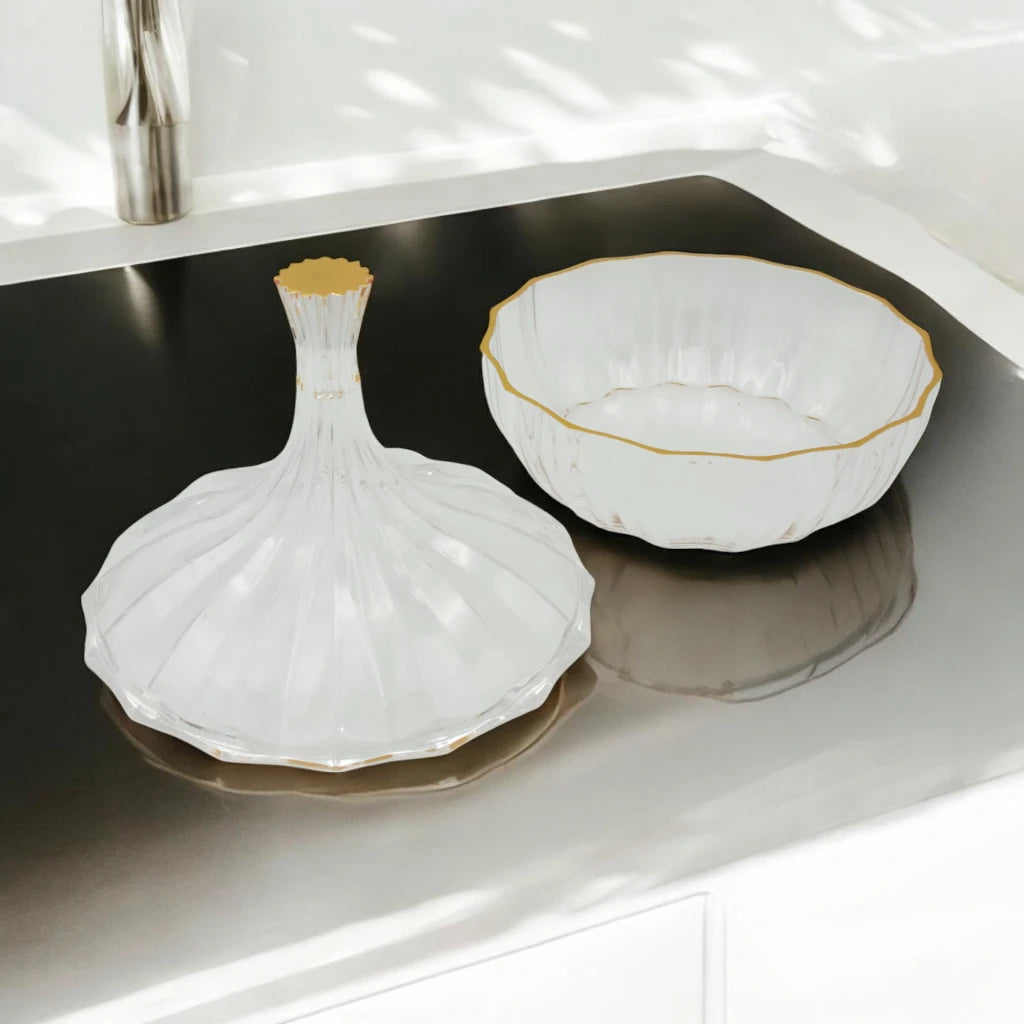 AL Fursan Clear Acrylic Serving Dish with Lid – Ø 26 cm Elegant Round Shatter-Resistant Tableware for Snacks, Sweets, Dates & Dry Food | Food-Safe Decorative Bowl for Home, Parties & Gifting - Damoo