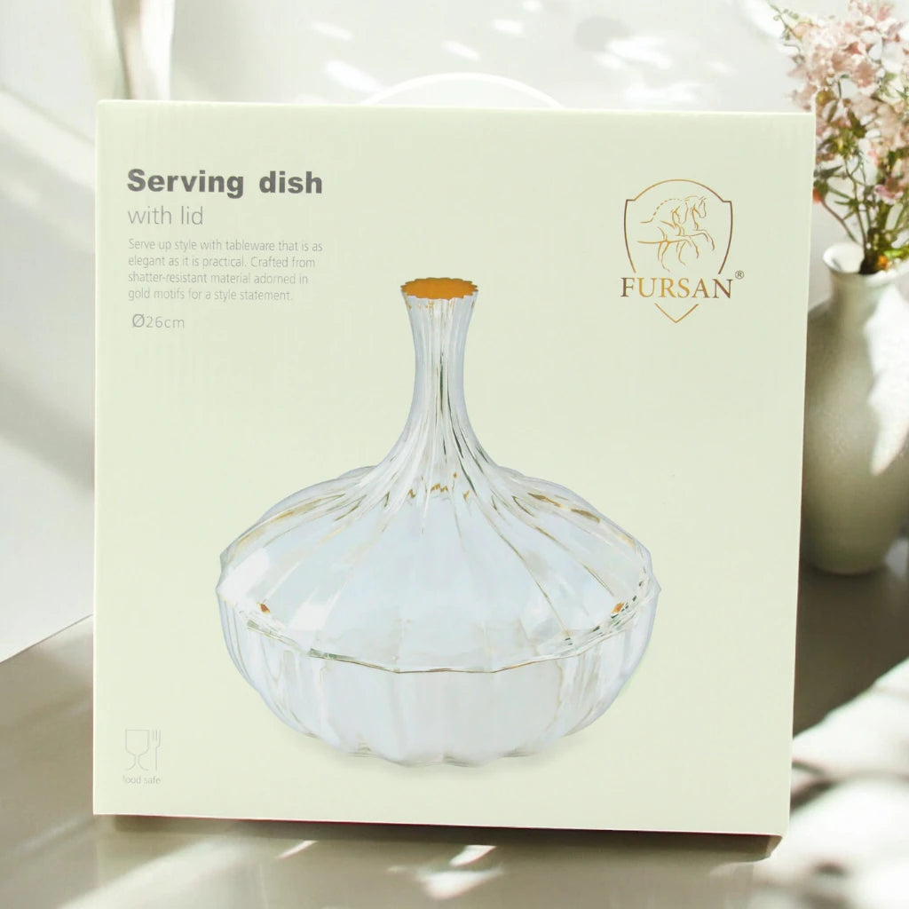 AL Fursan Clear Acrylic Serving Dish with Lid – Ø 26 cm Elegant Round Shatter-Resistant Tableware for Snacks, Sweets, Dates & Dry Food | Food-Safe Decorative Bowl for Home, Parties & Gifting - Damoo
