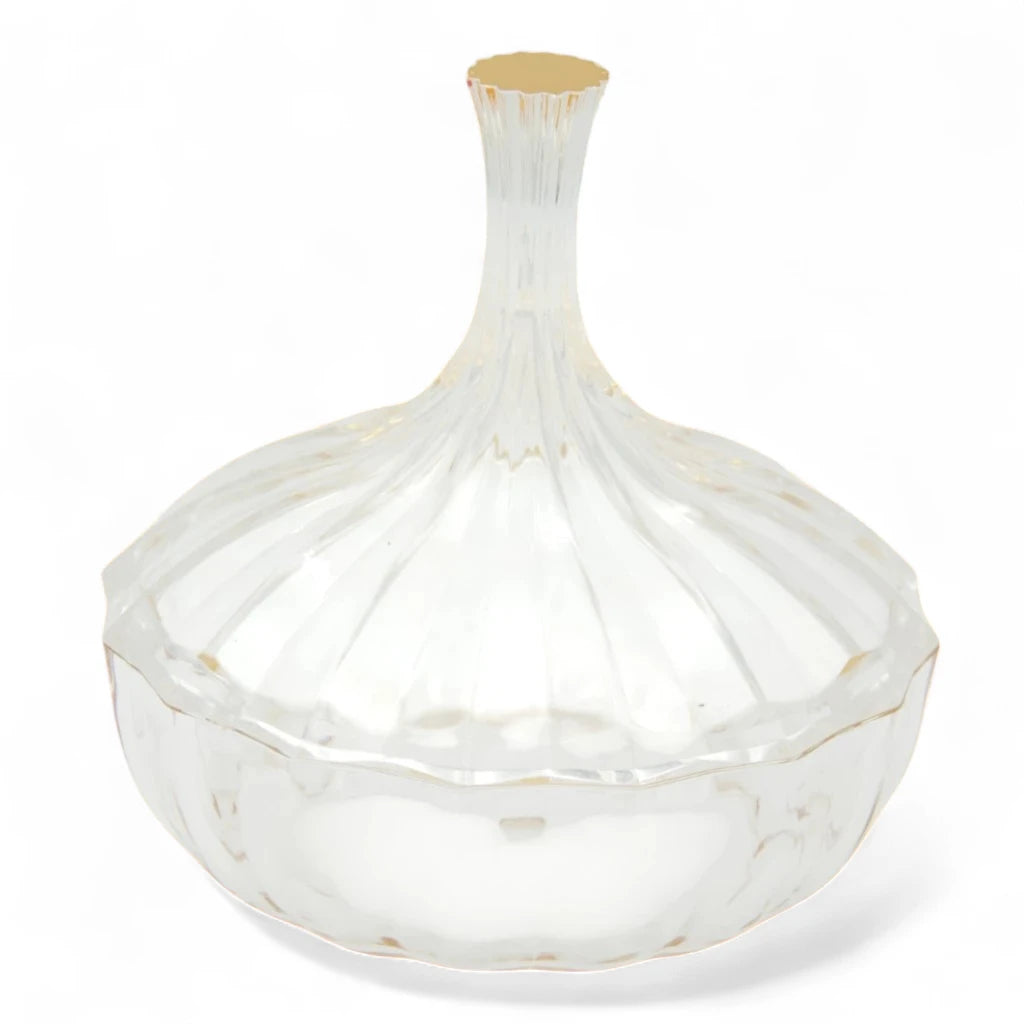 AL Fursan Clear Glass Serving Dish with Lid – Ø 12 cm Elegant Round Tableware for Snacks, Sweets, Dates & Dry Food | Food-Safe Decorative Bowl for Home, Parties & Gifting - Damoo