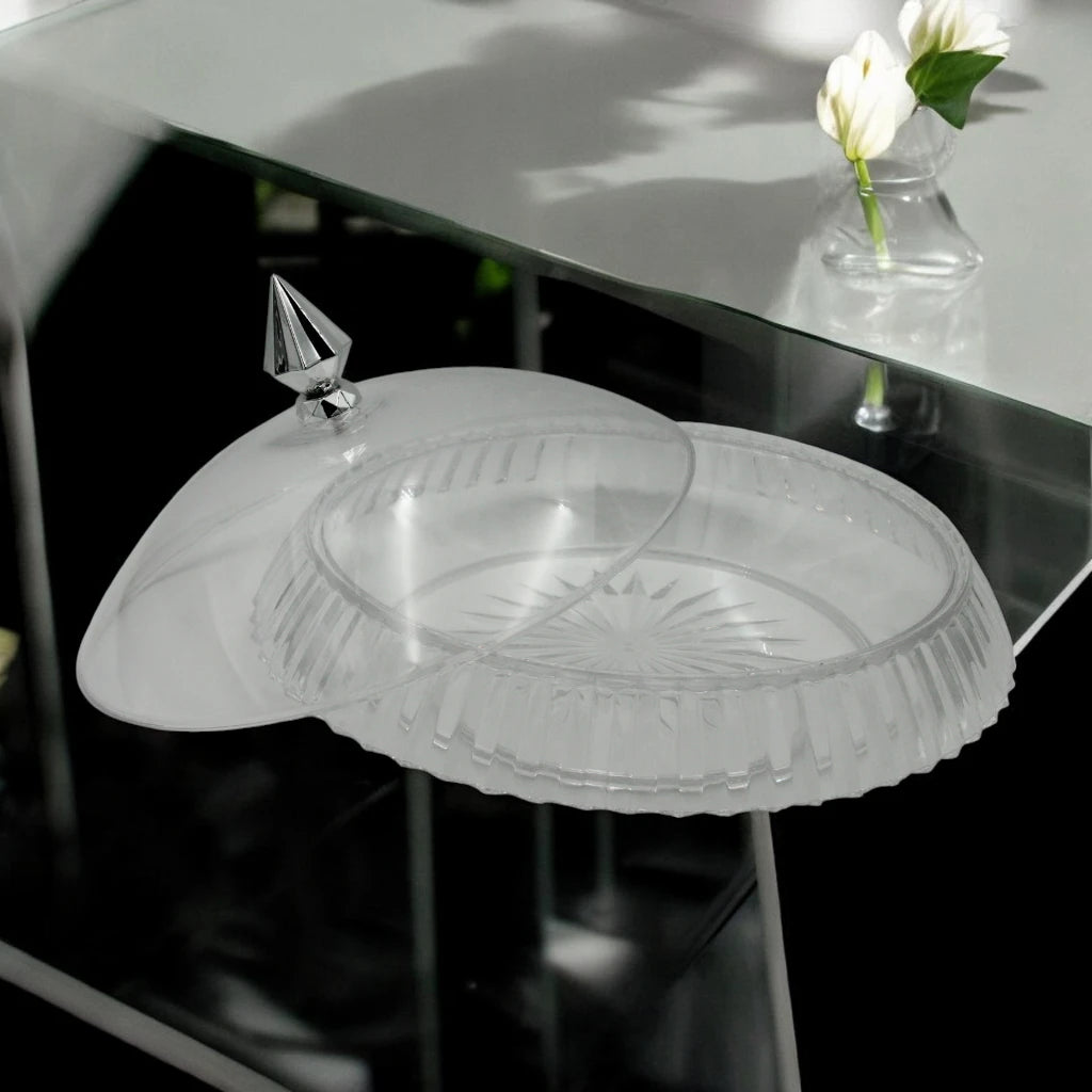 AL Fursan Elegant Acrylic Serving Dish with Lid – 34.5 cm Round Tray with Motifs | Shatter-Resistant, Food-Safe Tableware for Stylish Serving - Damoo