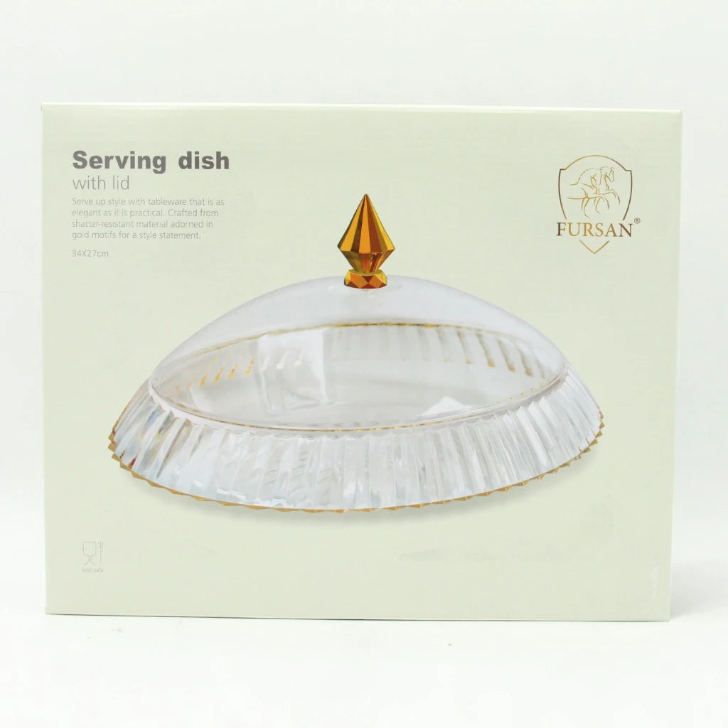 AL Fursan Elegant Acrylic Serving Dish with Lid – 34 x 27 cm Oval Tray with Motifs | Shatter-Resistant, Food-Safe Tableware for Stylish Serving - Damoo