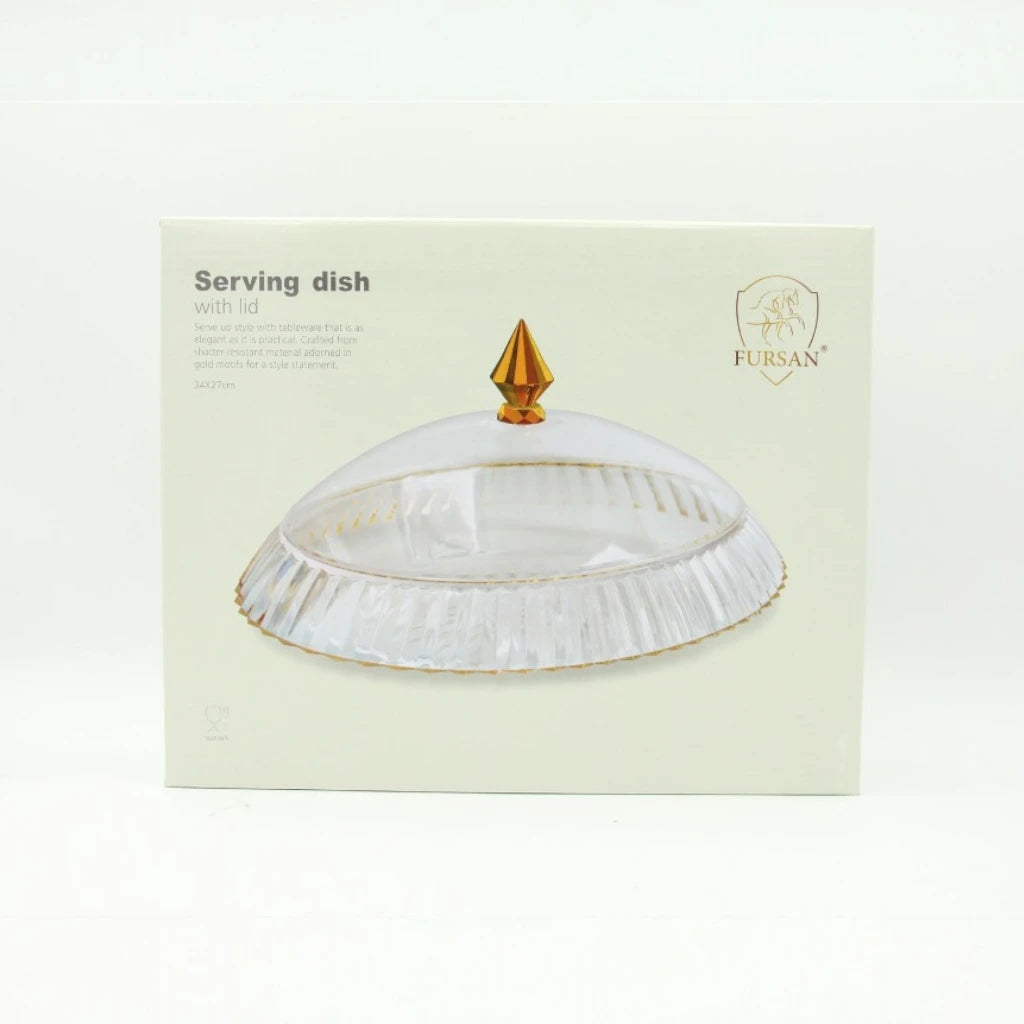 AL Fursan Elegant Acrylic Serving Dish with Lid – 34 x 27 cm Oval Tray with Motifs | Shatter-Resistant, Food-Safe Tableware for Stylish Serving - Damoo