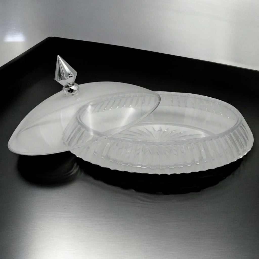 AL Fursan Elegant Acrylic Serving Dish with Lid – 34 x 27 cm Oval Tray with Motifs | Shatter-Resistant, Food-Safe Tableware for Stylish Serving - Damoo