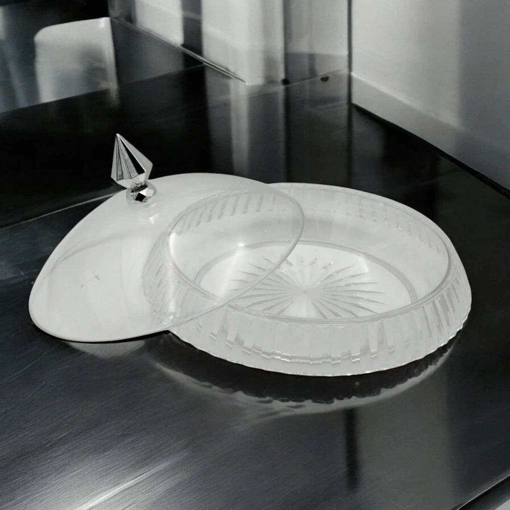 AL Fursan Elegant Acrylic Serving Dish with Lid – Ø 32 cm Round with Motifs | Shatter-Resistant, Food-Safe Tableware for Stylish Serving - Damoo