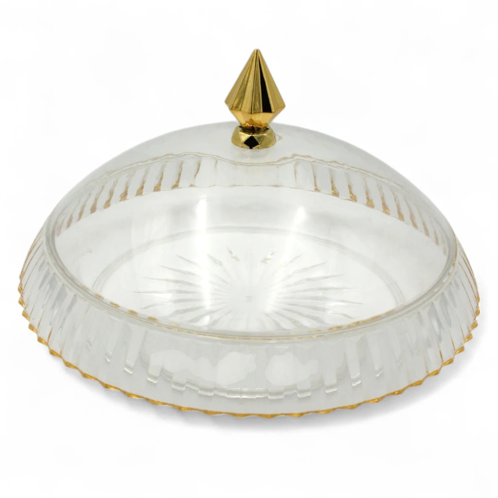 AL Fursan Elegant Acrylic Serving Dish with Lid – Ø 32 cm Round with Motifs | Shatter-Resistant, Food-Safe Tableware for Stylish Serving - Damoo