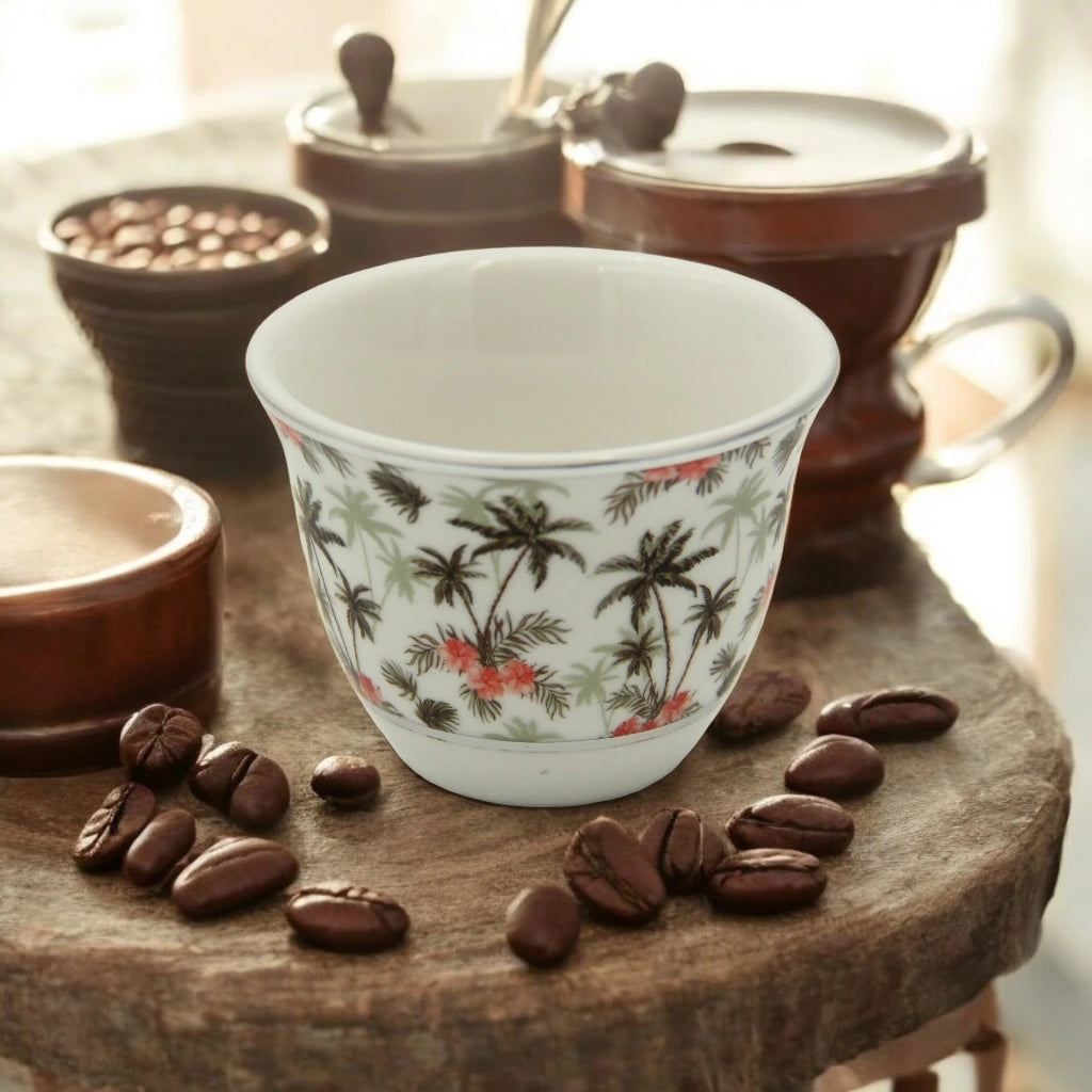 Al Fursan Elegant Fine Porcelain 20 Pcs Tea & Coffee Set – Strong Internal Structure (Palm Tree Design) - Damoo