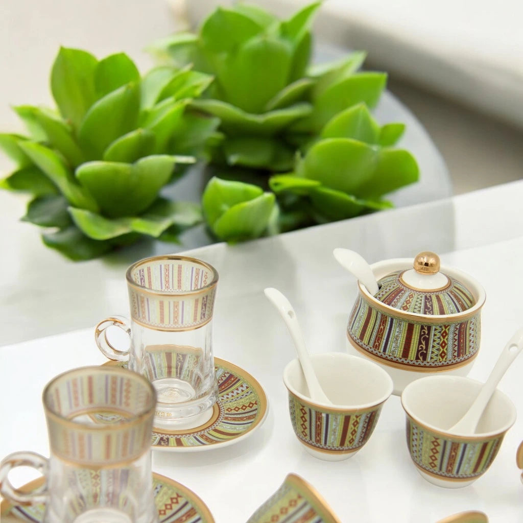 Al Fursan Elegant Fine Porcelain 20 Pcs Tea & Coffee Set – Strong Internal Structure (Pattern Design) - Damoo