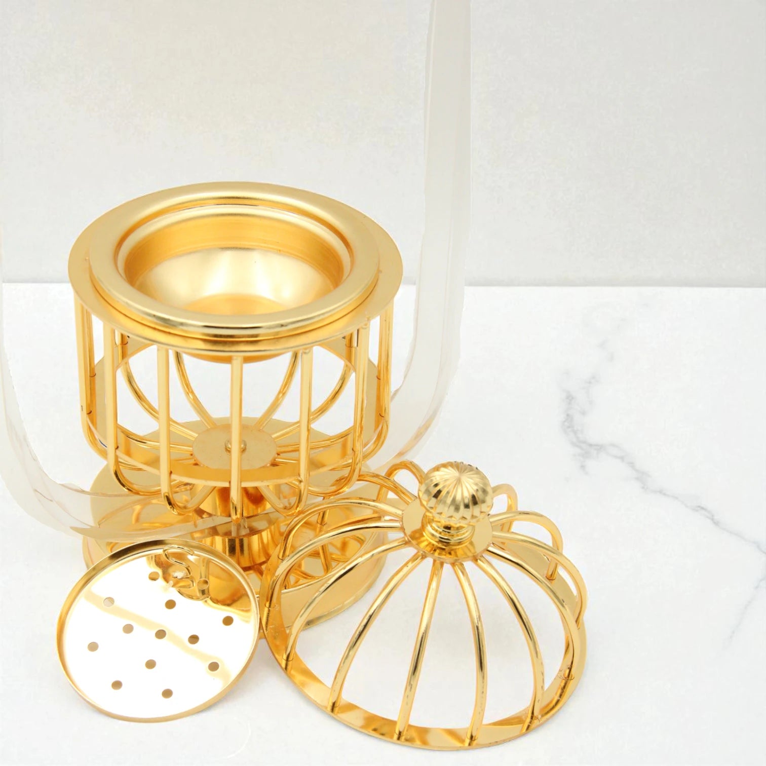 Al Fursan Luxury Gold Birdcage Bakhoor Burner with Acrylic Dome – Modern Arabic Oud & Incense Holder - Damoo