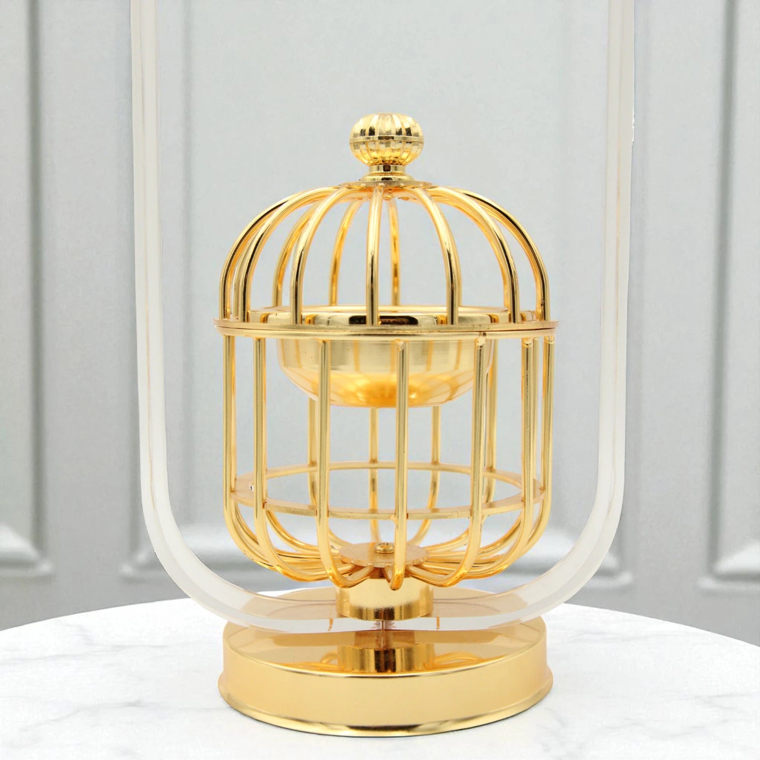 Al Fursan Luxury Gold Birdcage Bakhoor Burner with Acrylic Dome – Modern Arabic Oud & Incense Holder - Damoo